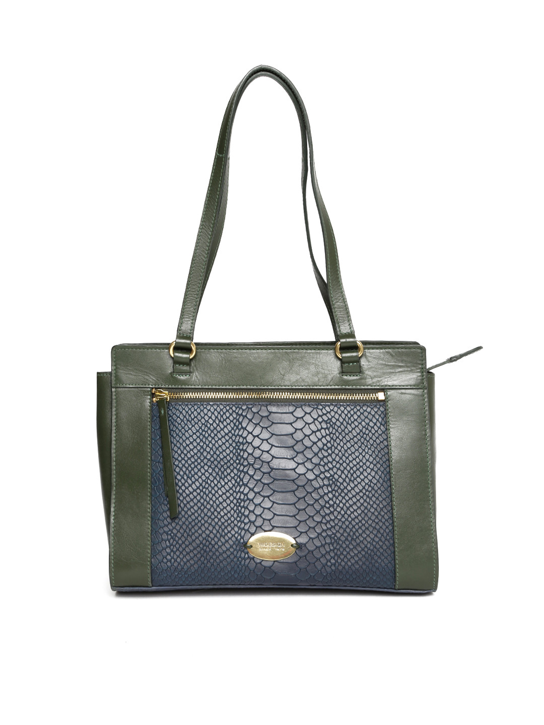Hidesign Green & Navy Blue Textured Shoulder Bag