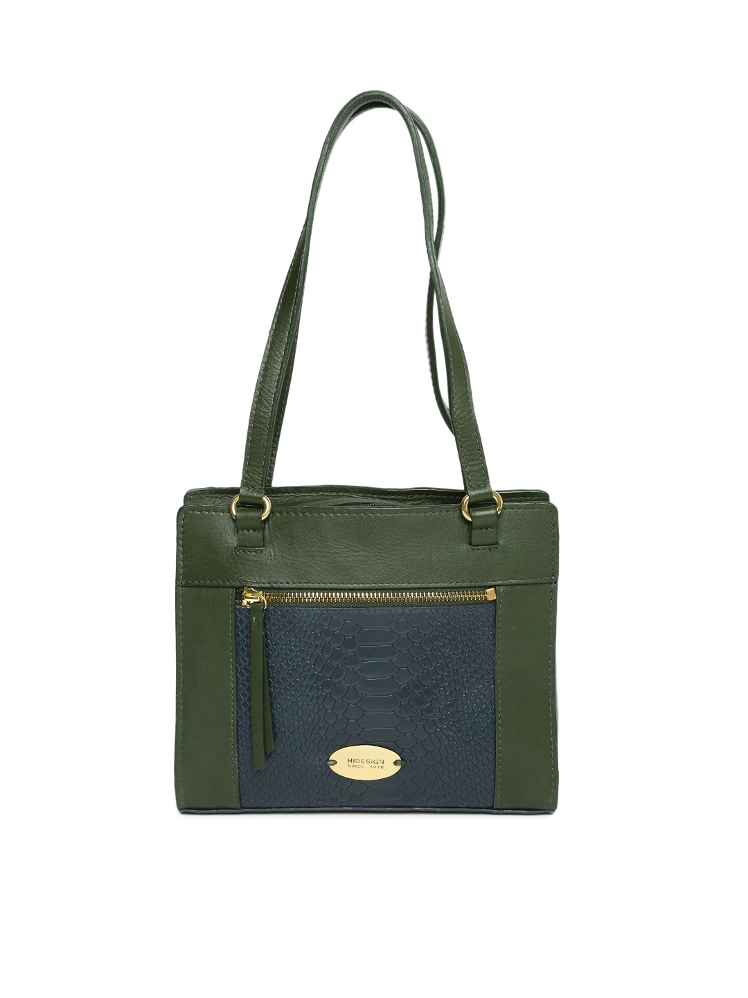 Hidesign Green & Navy Blue Textured Shoulder Bag