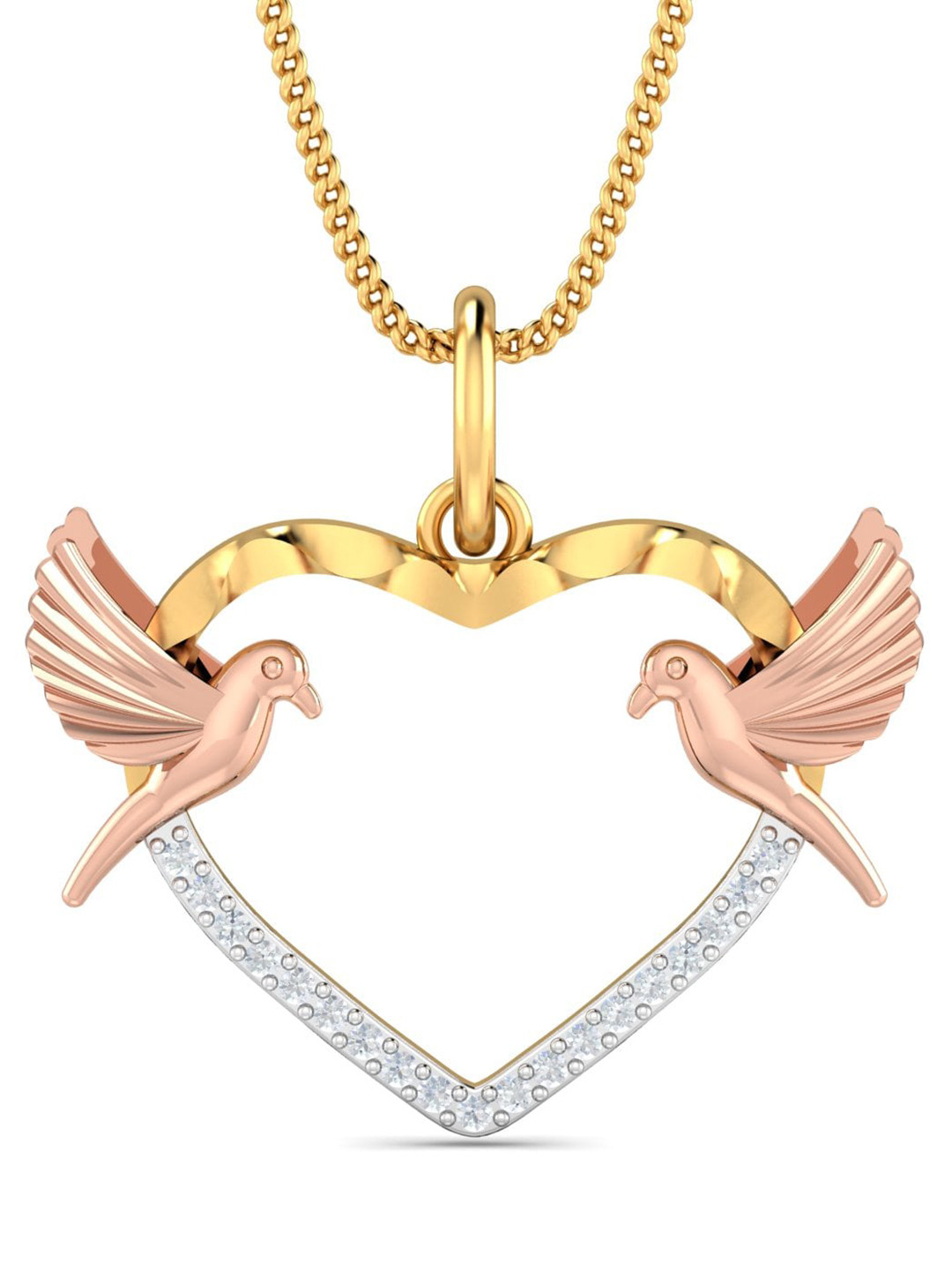 KUBERBOX 18KT Gold Diamond Lovebirds Pendant- 2.07gm