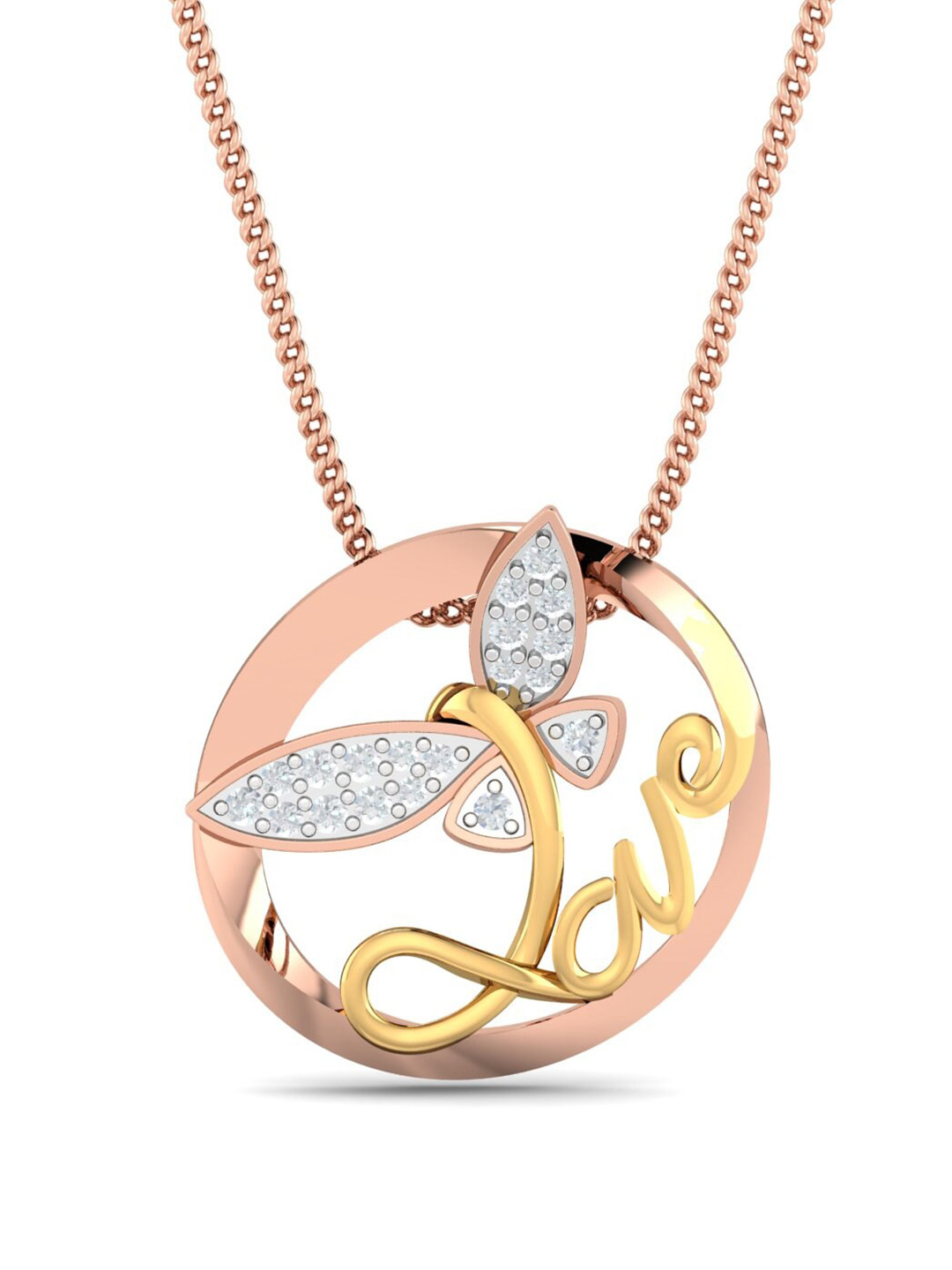 KUBERBOX Love Butterfly 18KT Rose Gold Diamond-Studded Pendant-1.96 gm