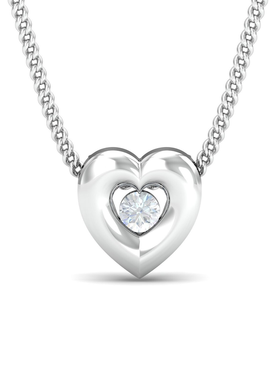 KUBERBOX Minimal Heart 18KT White Gold Diamond Studded Pendant-0.68gm