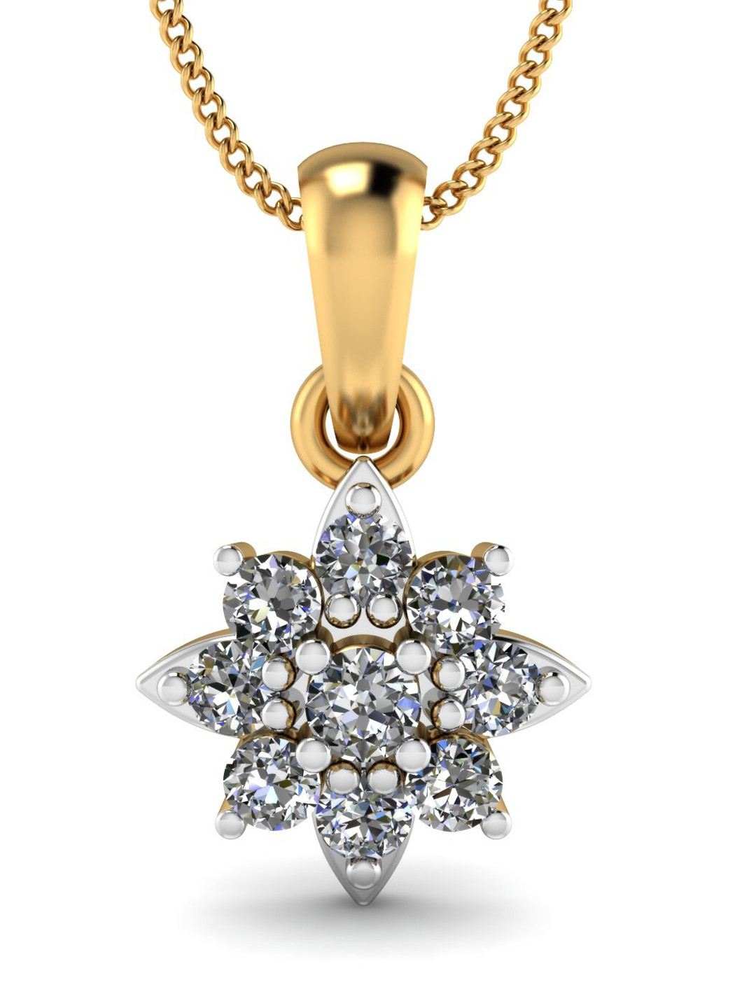 KUBERBOX 18KT Gold Diamond-Studded Sheena Flower Pendant-0.54gm