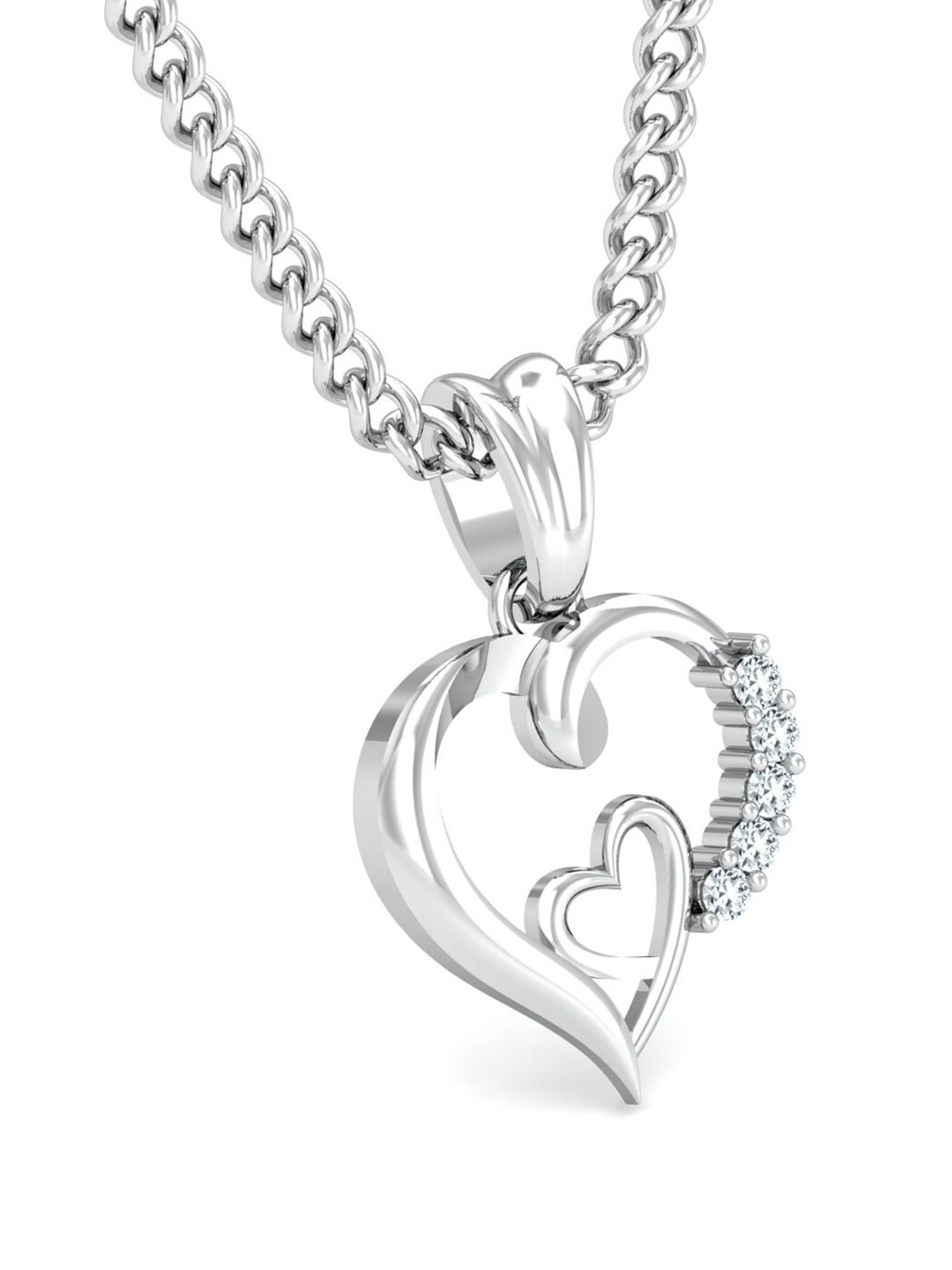 KUBERBOX  Double Hearts 18KT White Gold Diamond Studded Pendant-0.8gm