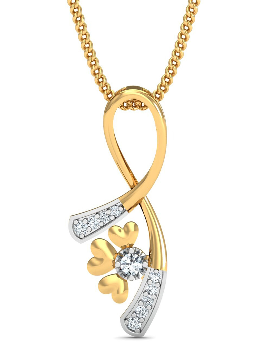 KUBERBOX Aurora Floral 18KT Gold Diamond Studded Pendant-0.51gm