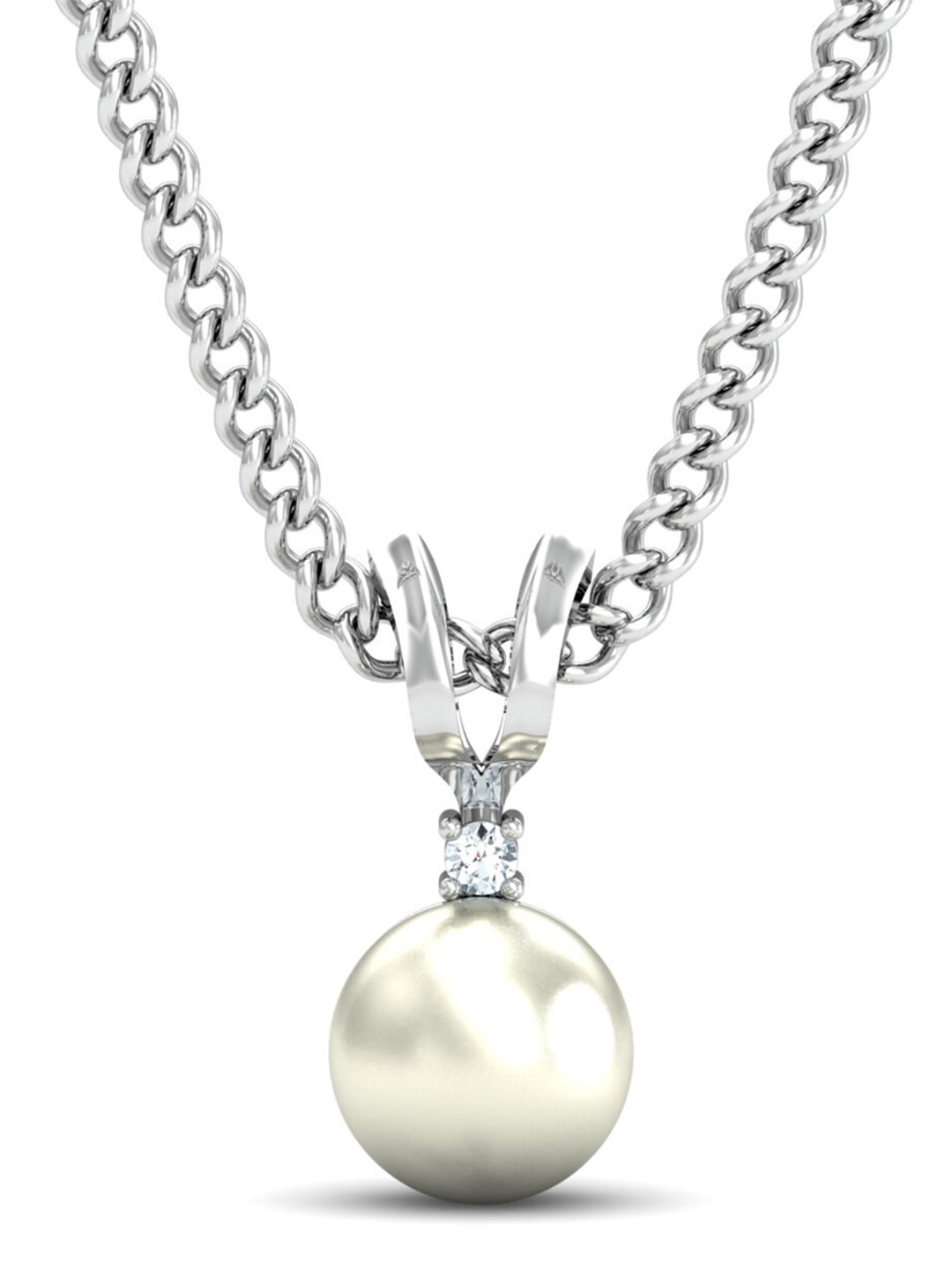 KUBERBOX 18KT White Gold Diamond And Pearl-Studded Pendant - 0.48 gm