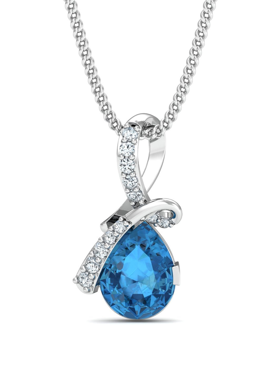 KUBERBOX Greta 18KT White Gold Diamond-Studded Topaz Pendant-0.43g