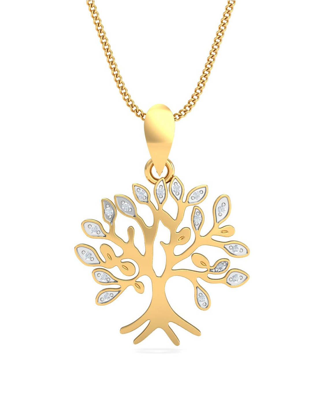 KUBERBOX Go-Gold Tree 18KT Gold Diamond Studded Pendant 1.3 gm