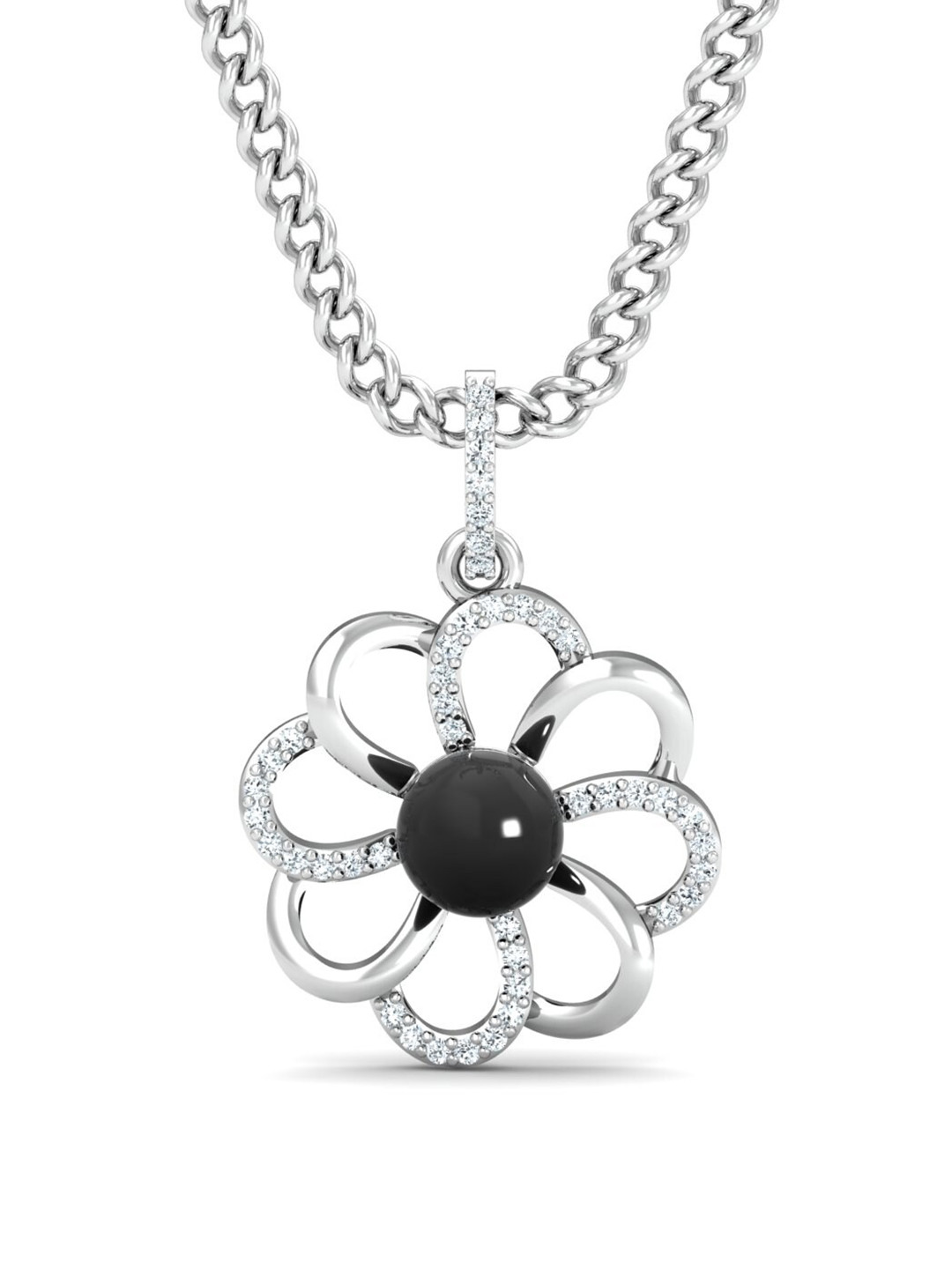 KUBERBOX Centurion 18KT White Gold Duiamond-Studded Onyx Pendant- 0.96 gm