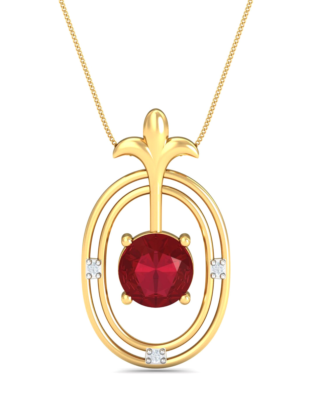 KUBERBOX Abrial 18KT Gold Diamond Studded Ruby Pendant-2.16 g