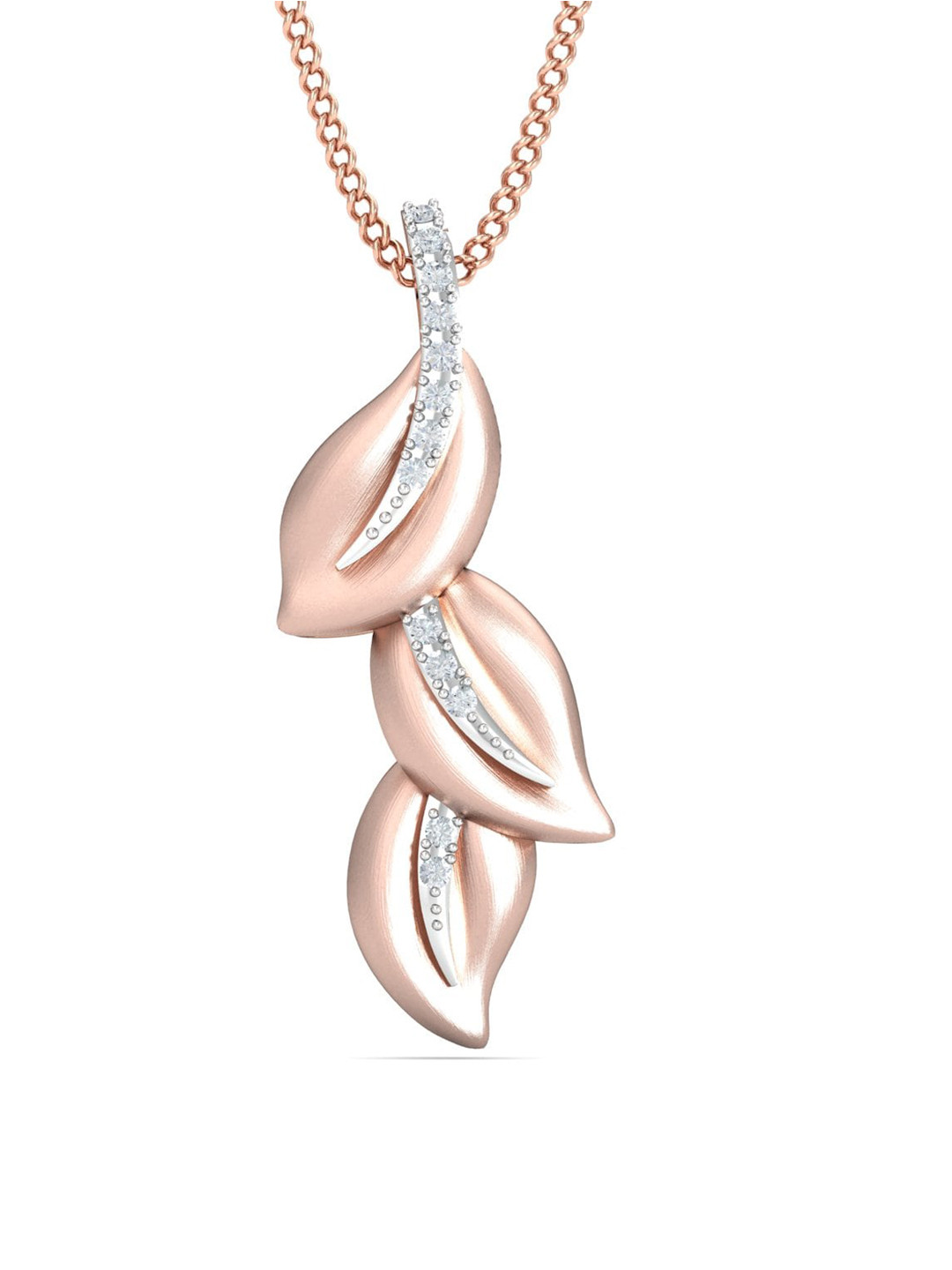 KUBERBOX Leaf Drop 18KT Rose Gold Diamond-Studded Pendant- 1.52 gm
