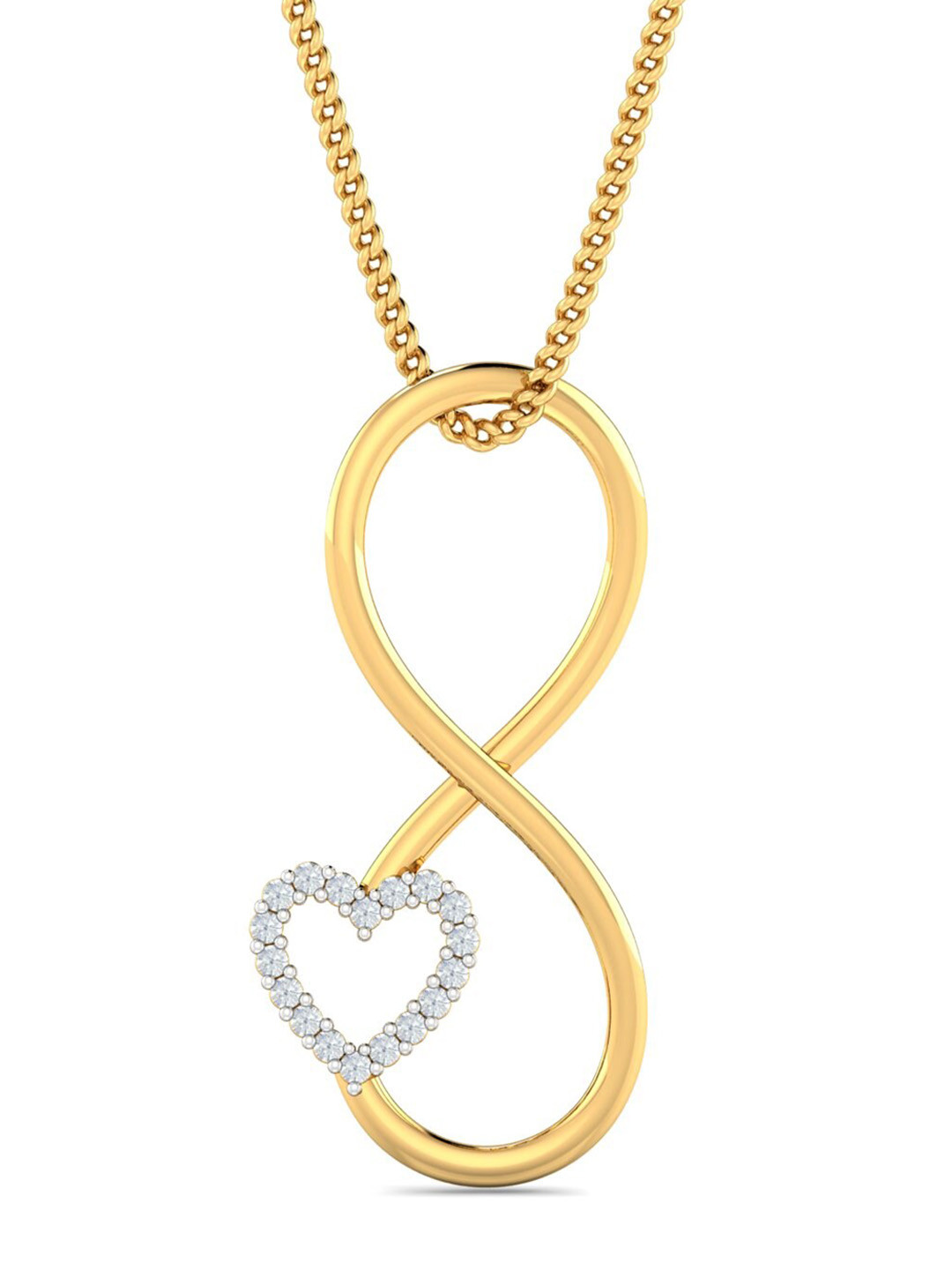 KUBERBOX 18KT Gold Diamond Studded Infinity Heart Pendant- 0.55 gm