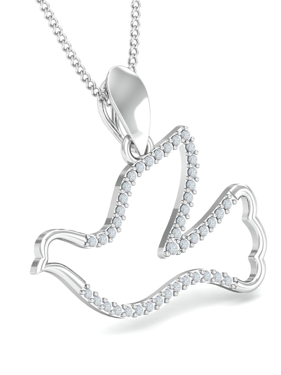 KUBERBOX 18KT White Gold Diamond-Studded Pigeon Pendant -1.08gm