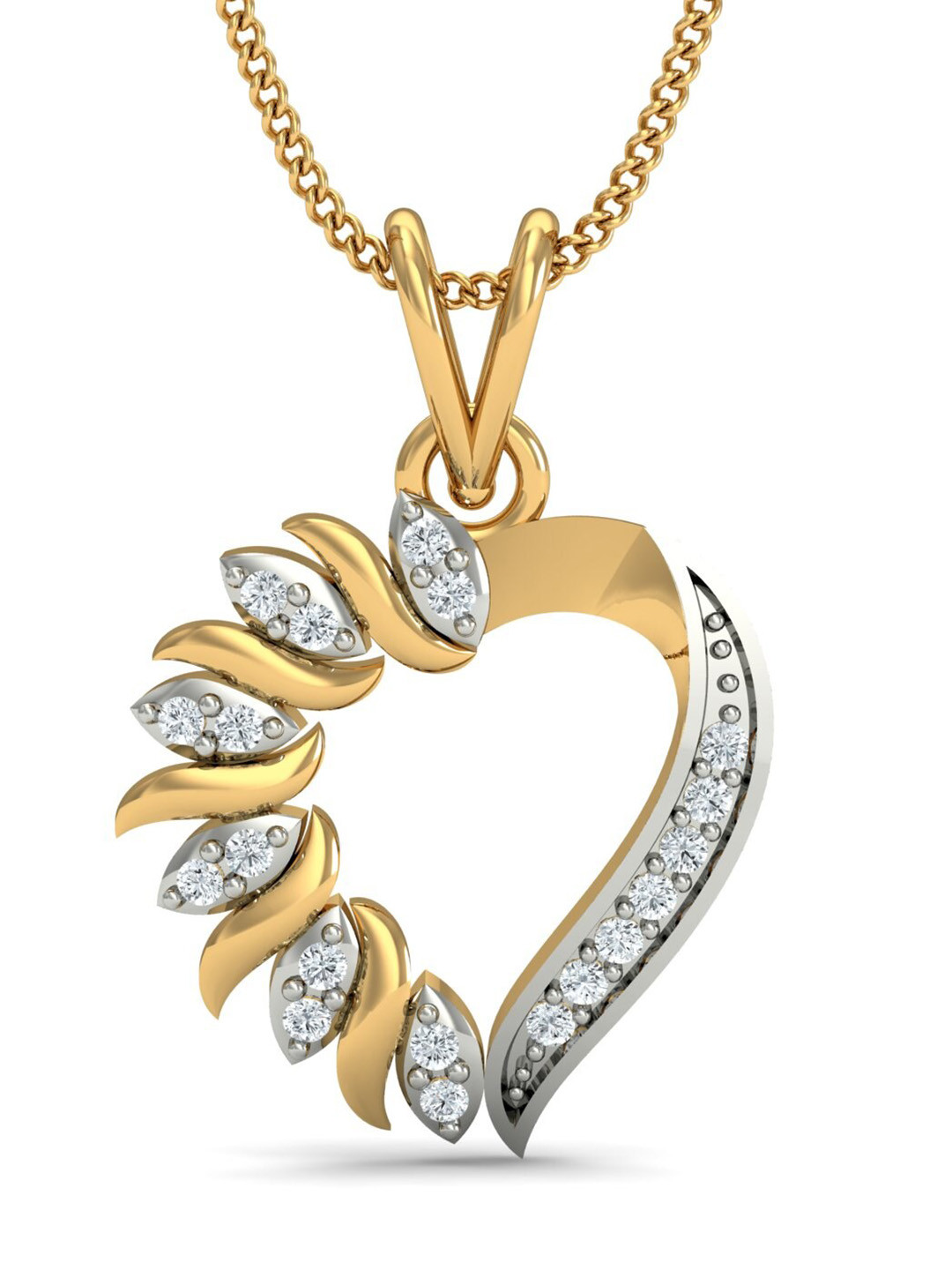 KUBERBOX Loving Heart 18KT Gold Diamonds-Studded Pendant-1.11gm