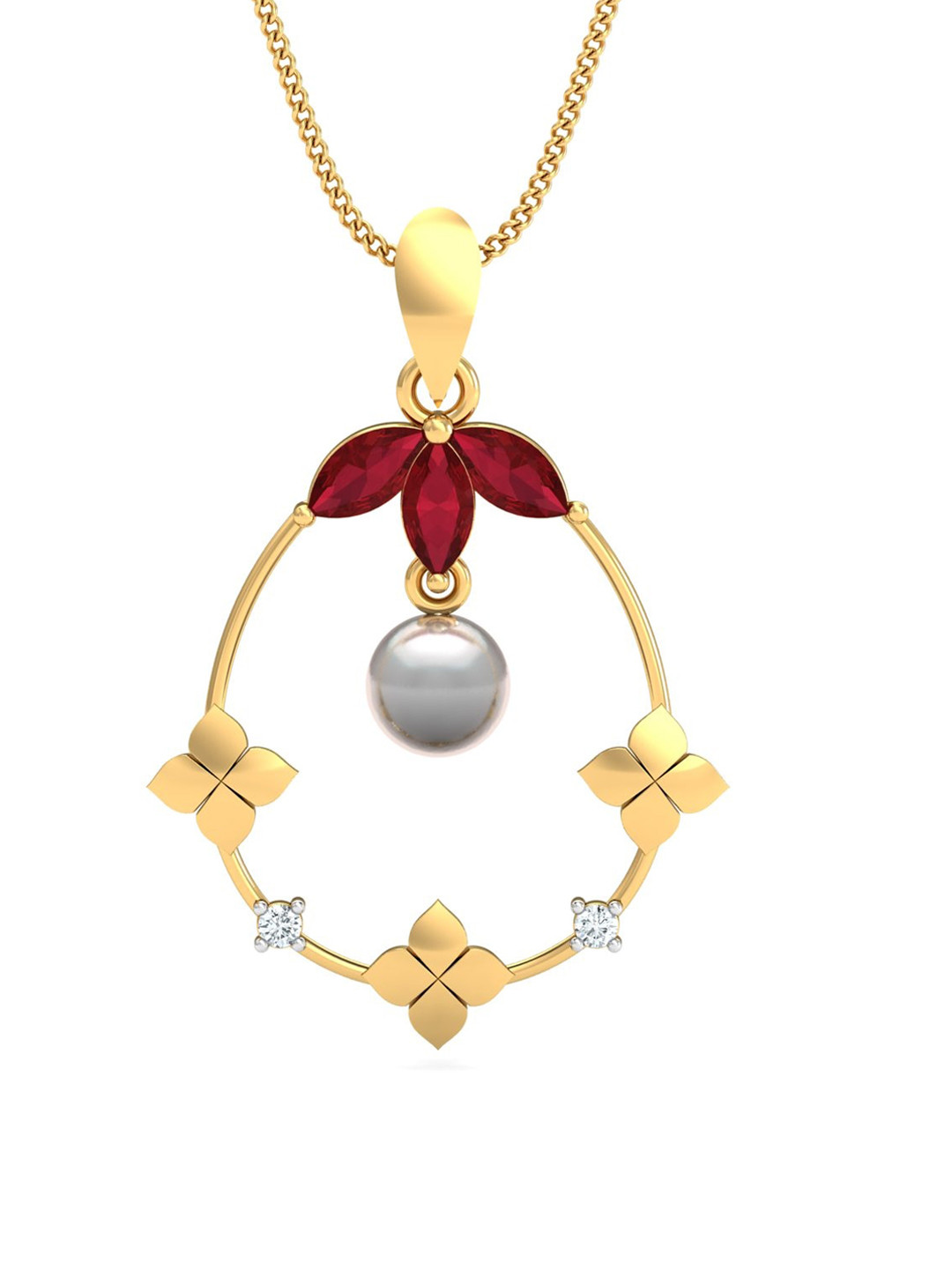 KUBERBOX Dazzling Oval 18KT Gold Diamond-Studded Pendant- 1.62 gm