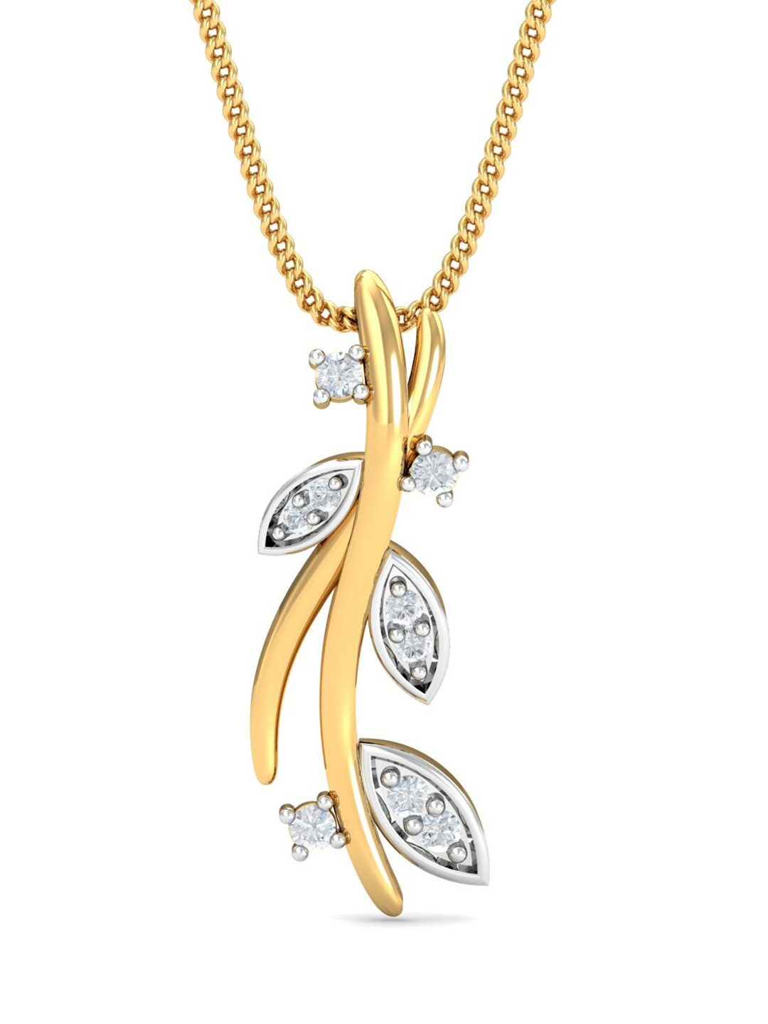KUBERBOX Fairy Twig 18KT Gold Diamond Studded Pendant- 1.19 g