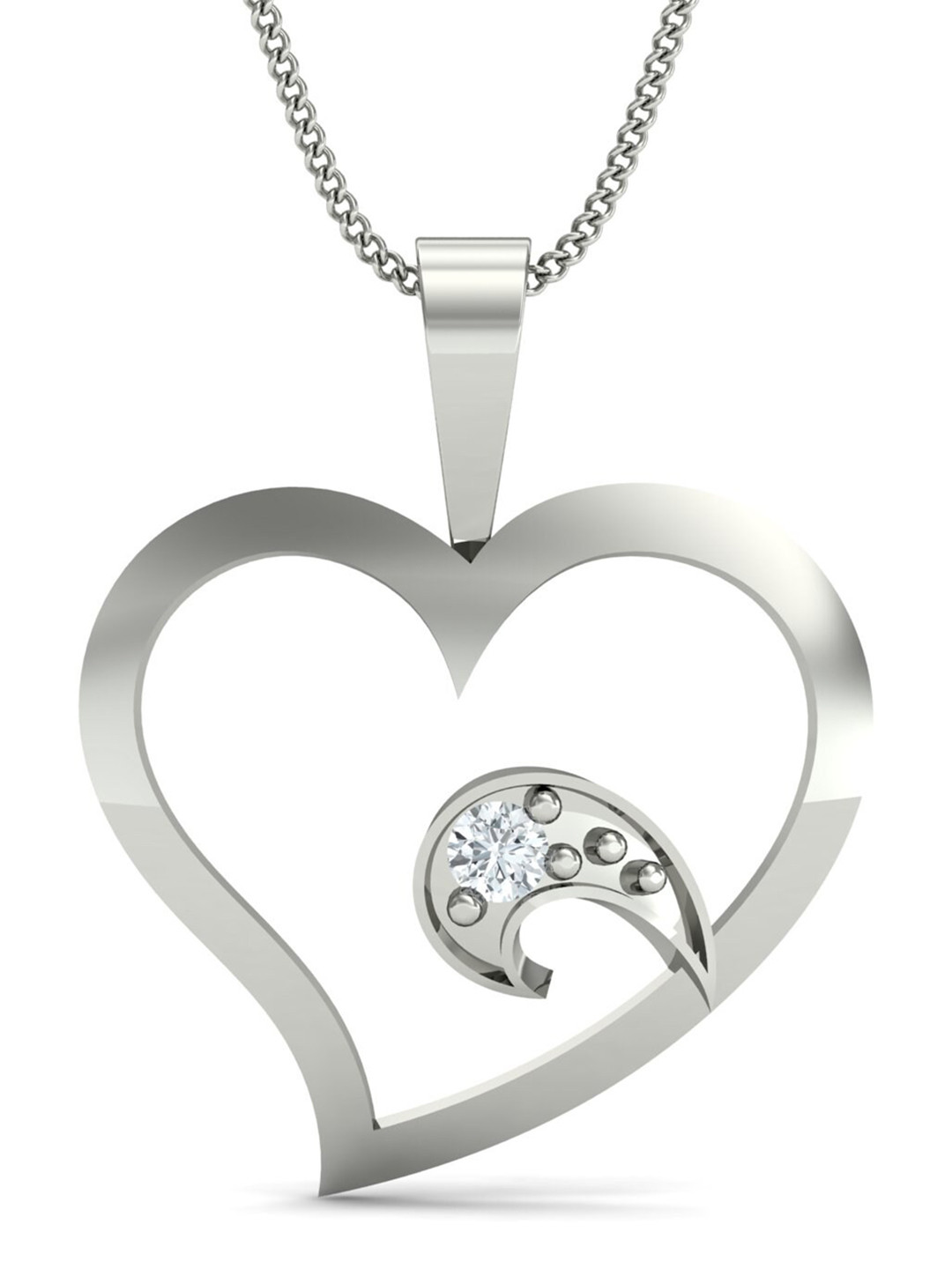 KUBERBOX Precious Heart 18KT White Gold Diamond -Studded Pendant -1.36 gm