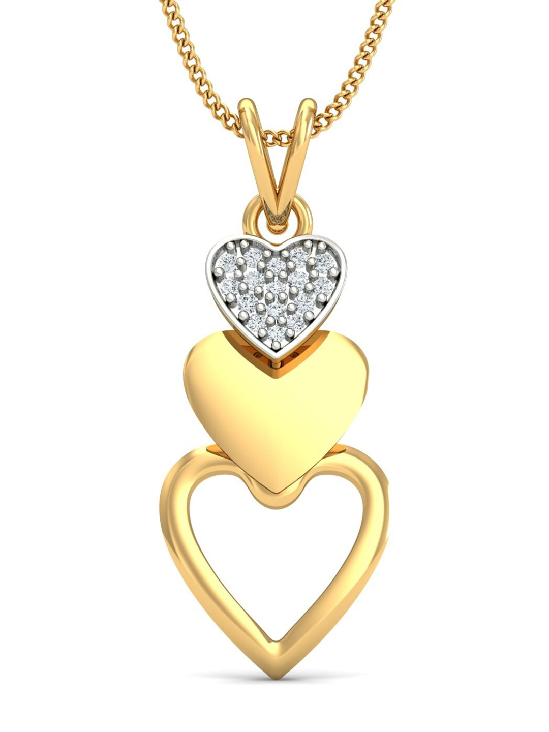 KUBERBOX Layered Heart 18KT Gold Diamond -Studded Pendant -1.19 gm