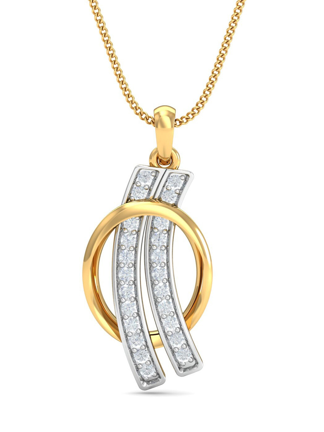 KUBERBOX Sophisticated Circular 18KT Gold Diamond Studded Pendant -1.26 gm
