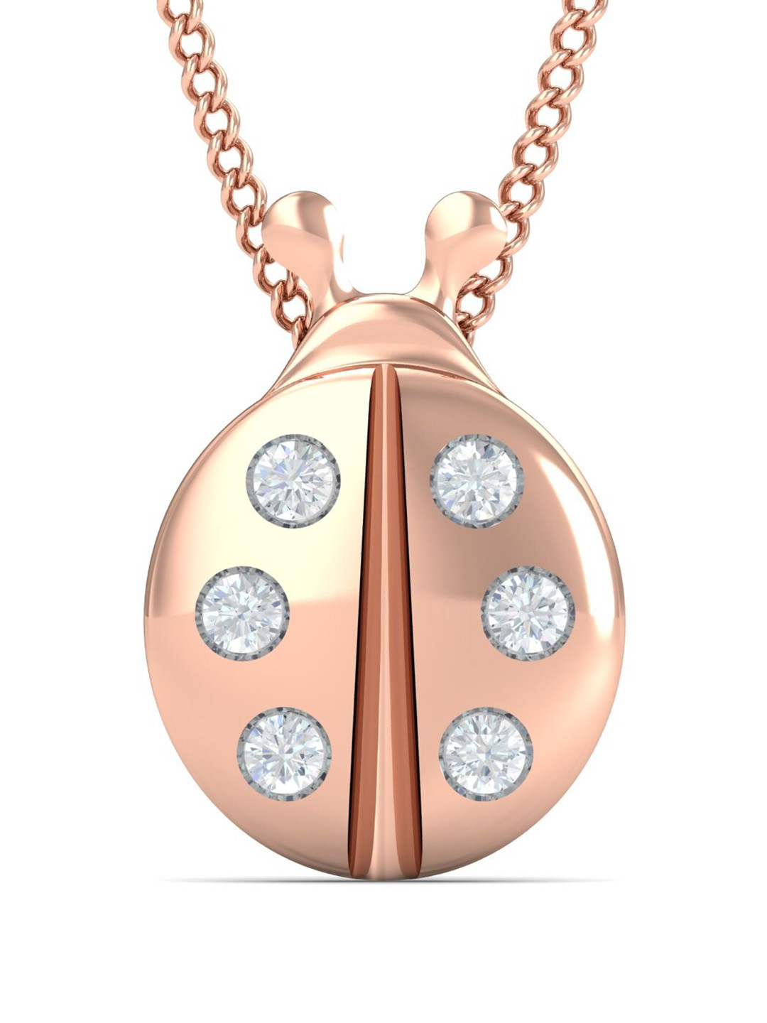 KUBERBOX Beetle 18KT Rose Gold Diamond Studded Pendant-1.35gm