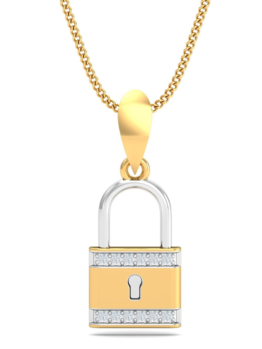 KUBERBOX 18KT Gold Diamond Studded Funky Lock Pendant- 1.35 gm