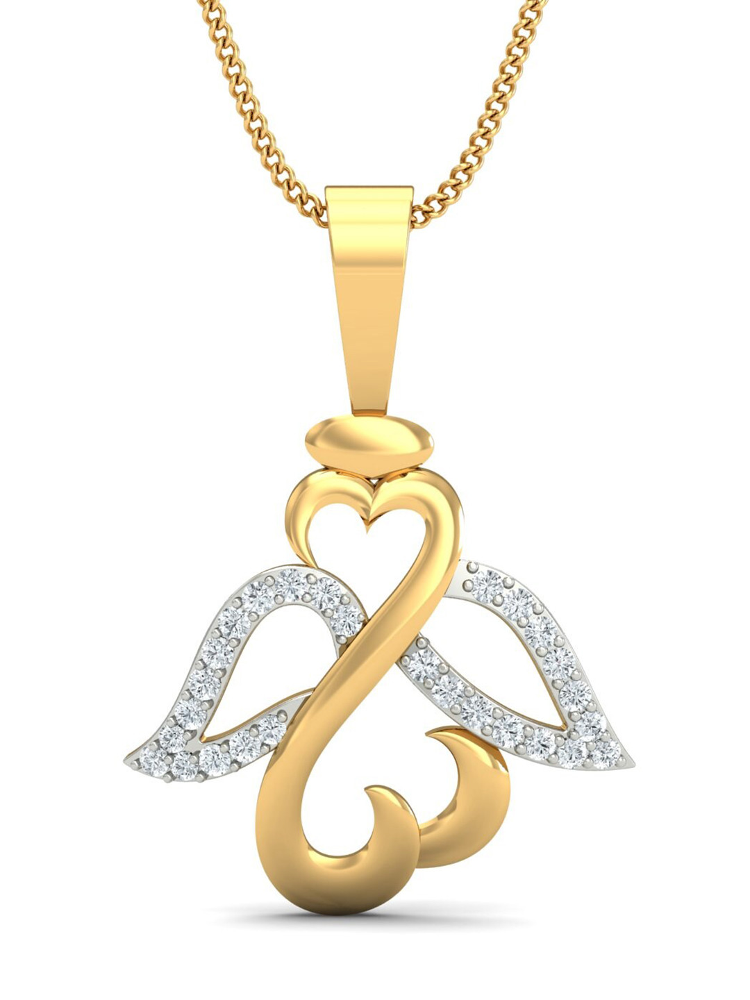 KUBERBOX Angel Wings 18KT Gold Diamond-Studded Pendant-1.36gm
