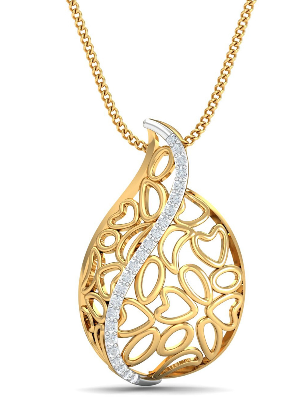 KUBERBOX Exquisite Filigree 18KT Gold Diamond-Studded Pendant-1.35gm