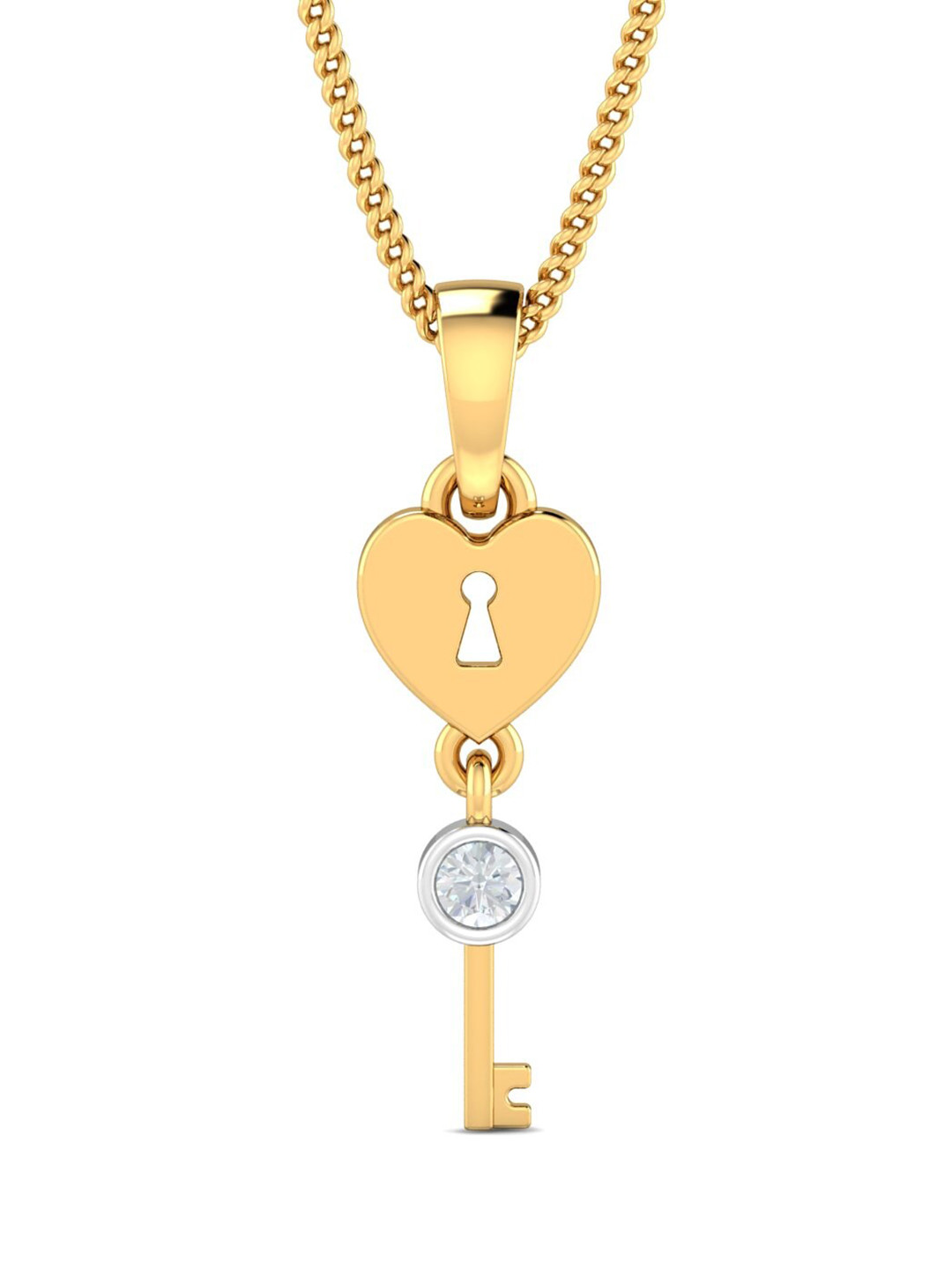 KUBERBOX Key-to-my-heart 18KT Gold Diamond-Studded Pendant-0.57g