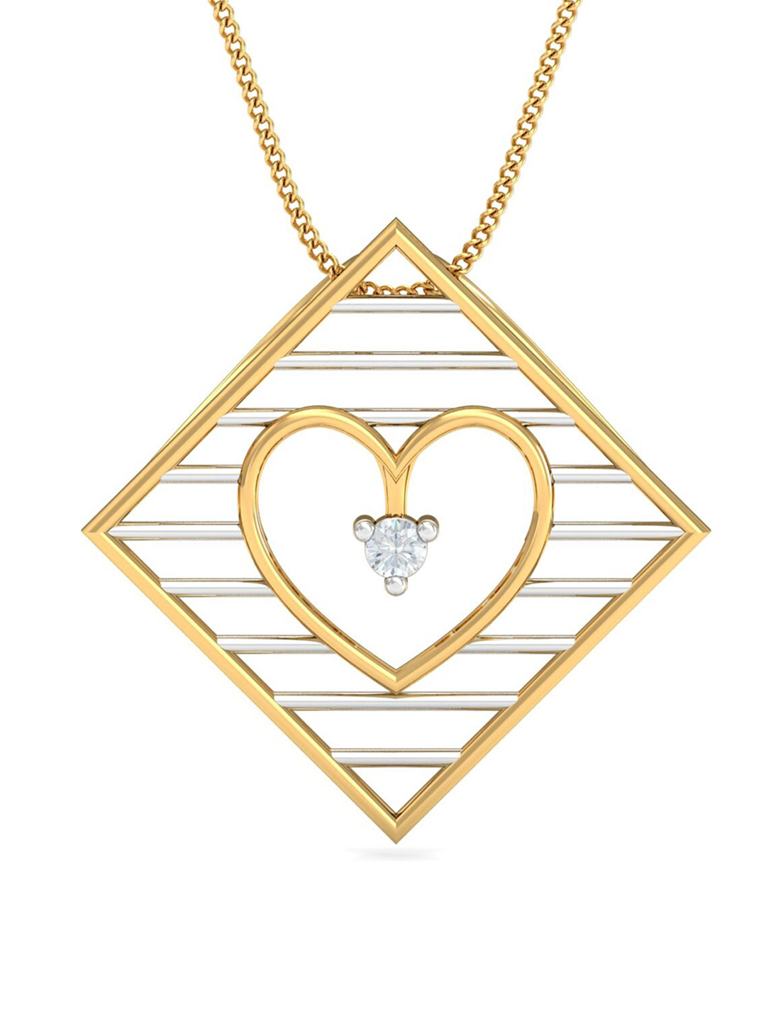 KUBERBOX Royal Swan Framed Heart 18KT Diamond-Studded Pendant 0.05 gm