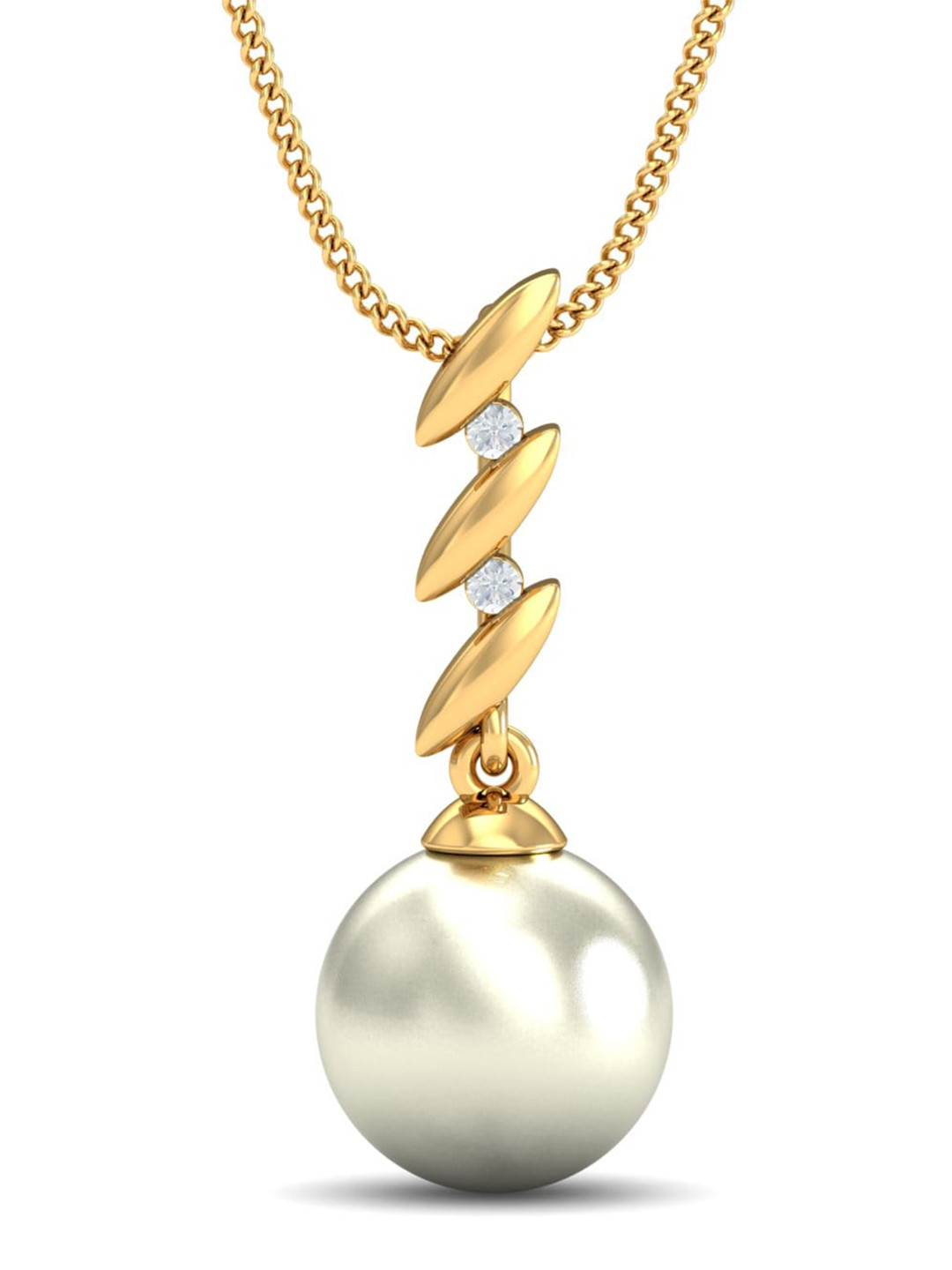 KUBERBOX Ringlet 18KT Gold Diamond-Studded & Pearl Pendant- 0.81 gm
