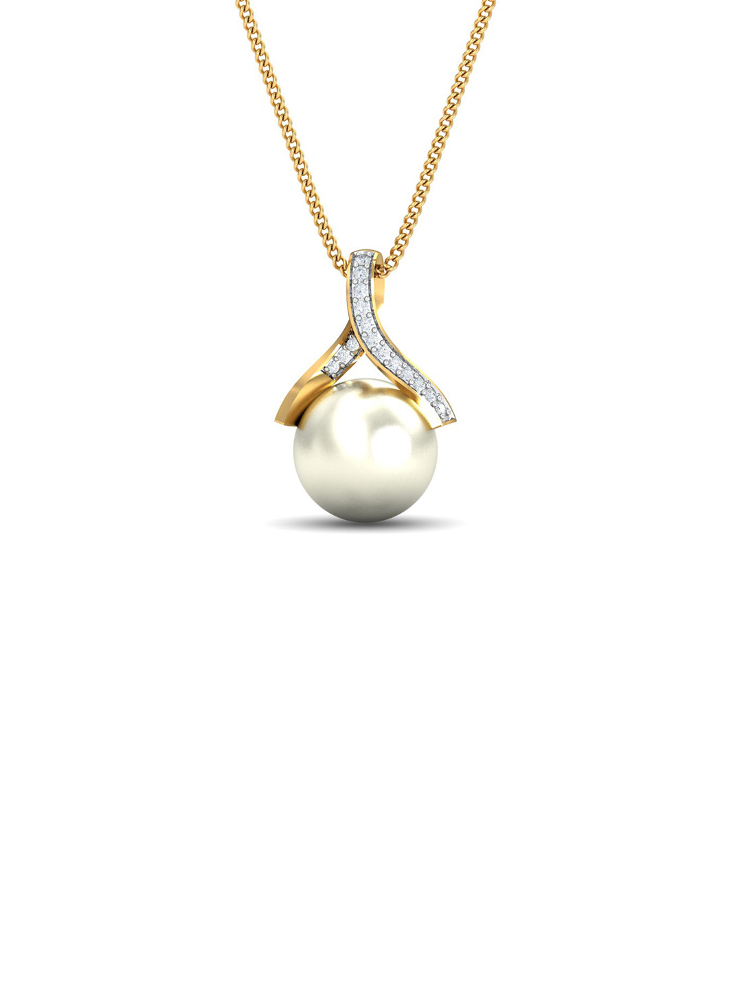 KUBERBOX Brilliante 18KT Gold Diamond-Studded Pearl Pendant - 1.29gm