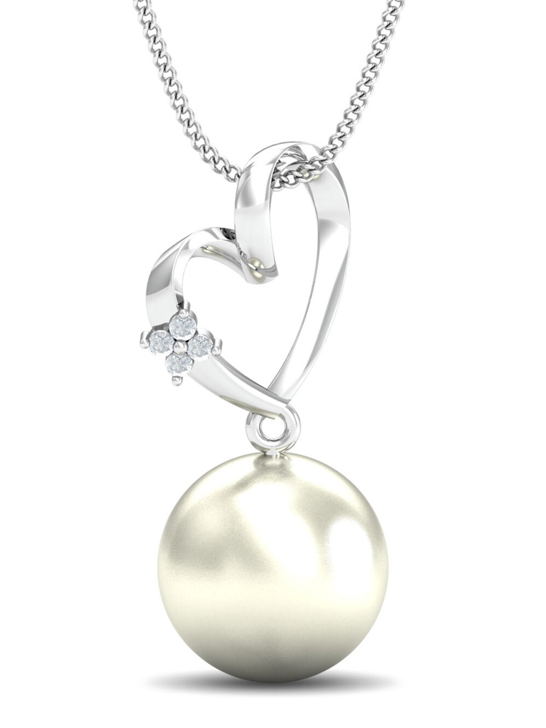 KUBERBOX Vivo Pearl 18KT White Gold Diamond Studded Pendant 2.44 gm