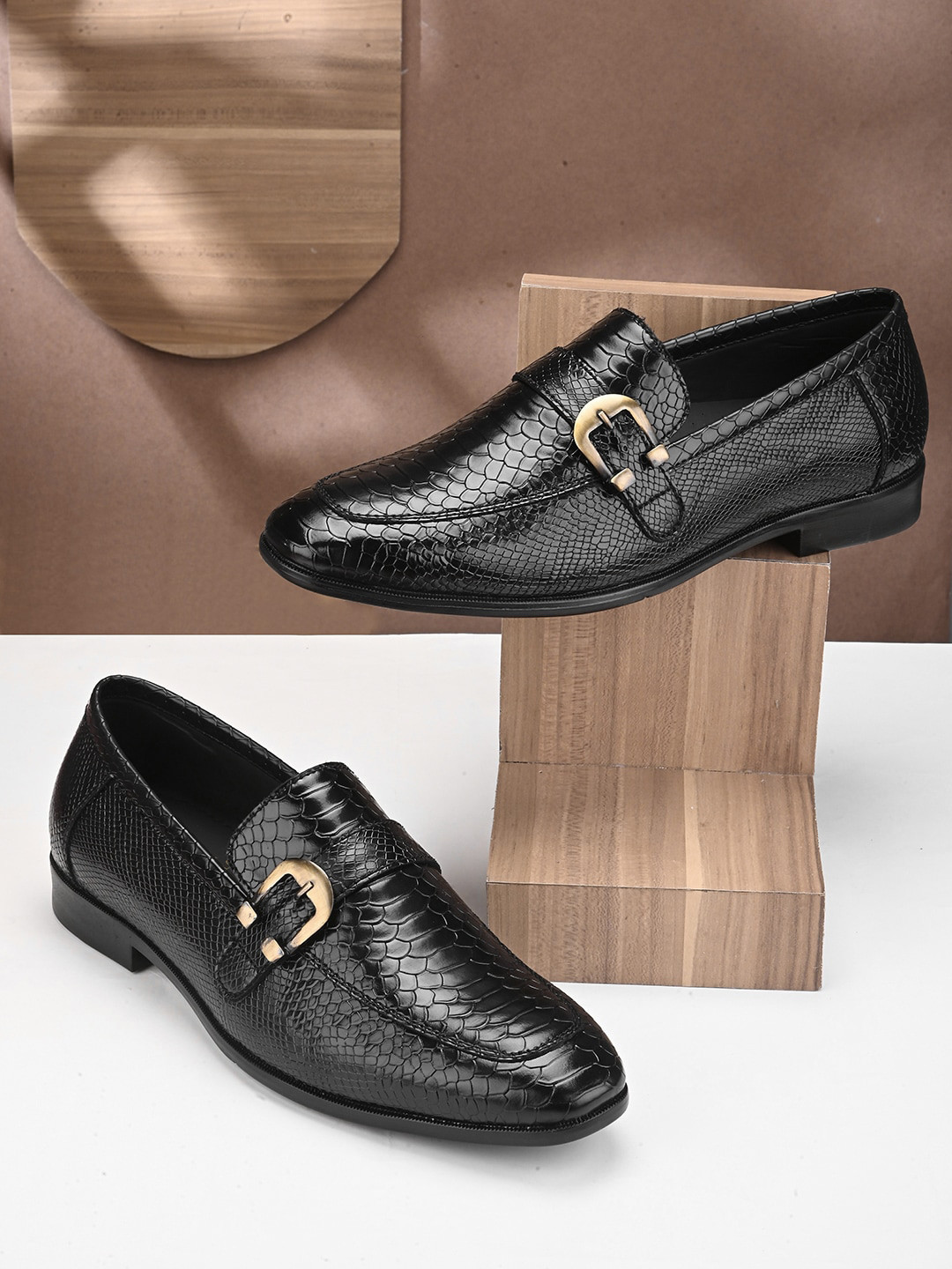FRANKROMELLO Men Textured Formal Monk Shoes
