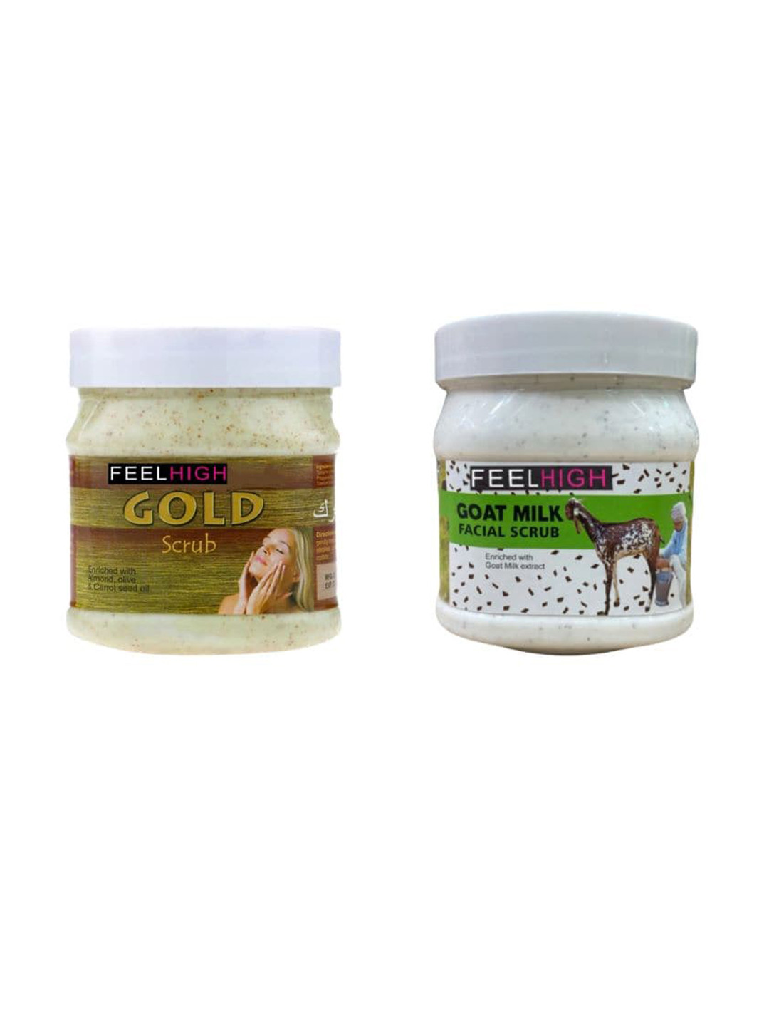 FEELHIGH Set Of 2 Gold & Goat Milk Face & Body Scrubs 500ml Each