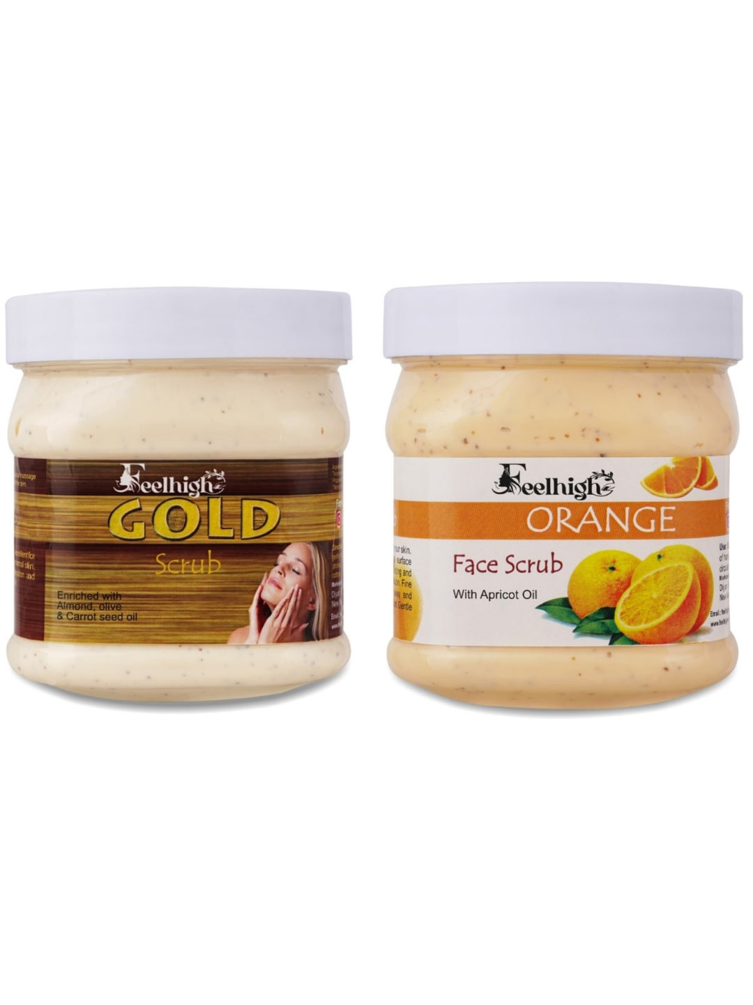 FEELHIGH Set of Gold & Orange Organic Face & Body Scrub - 500 ml each