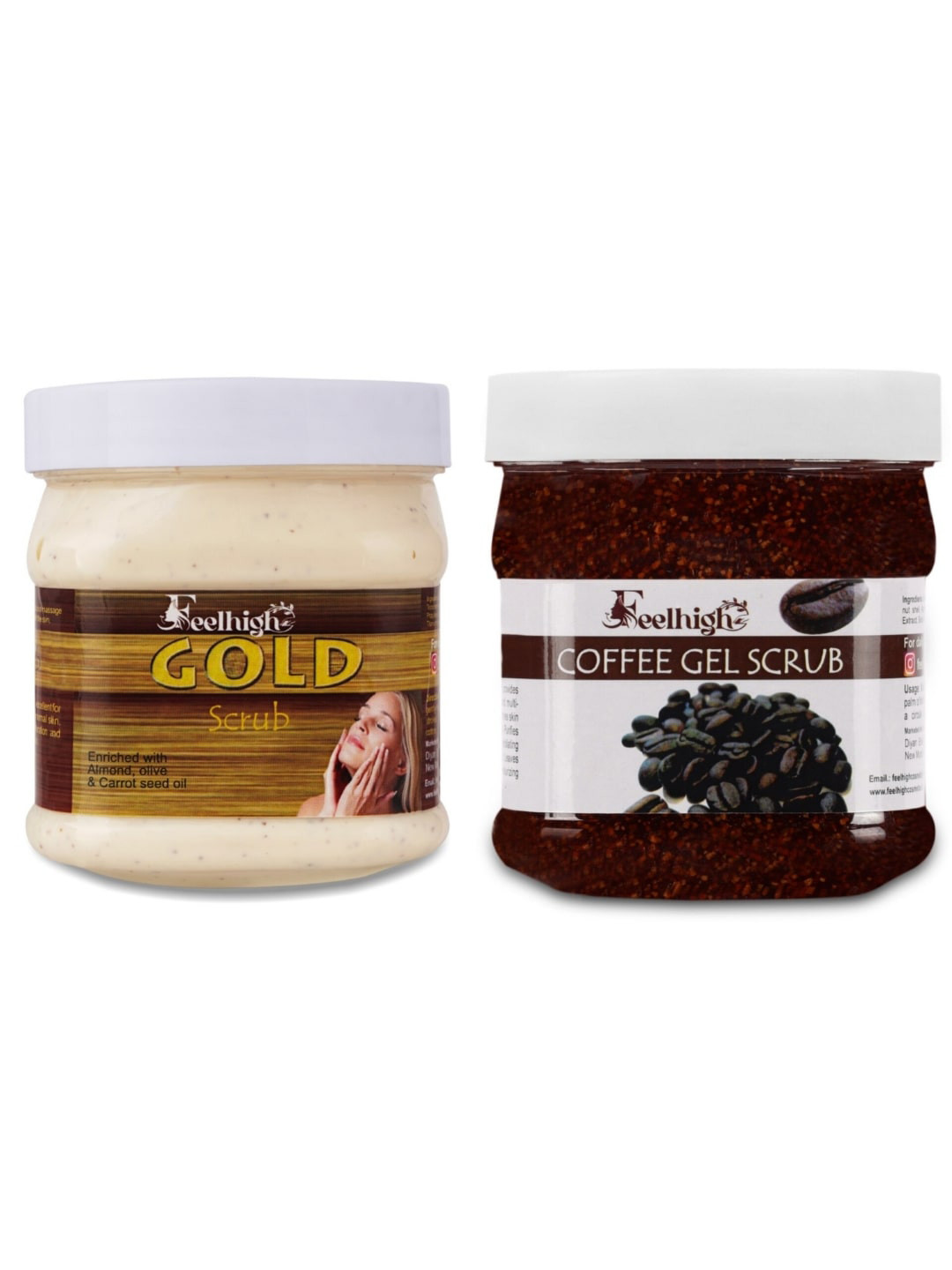 FEELHIGH Set of Gold & Coffee Organic Face & Body Scrub - 500 ml each