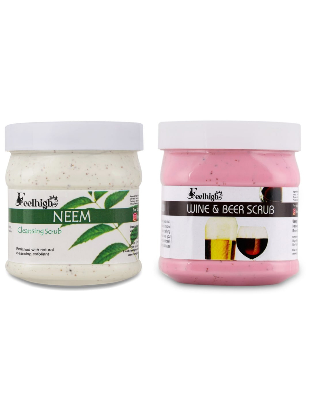 FEELHIGH Set of Neem & Wine-Beer Organic Face & Body Scrub - 500 ml each