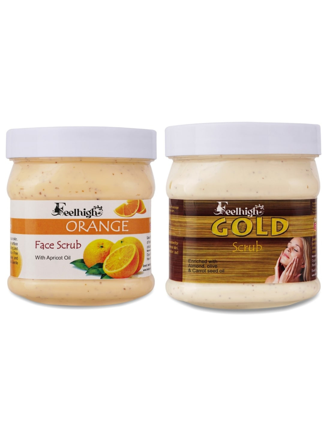 FEELHIGH Set of Orange & Gold Organic Face & Body Scrub - 500 ml each