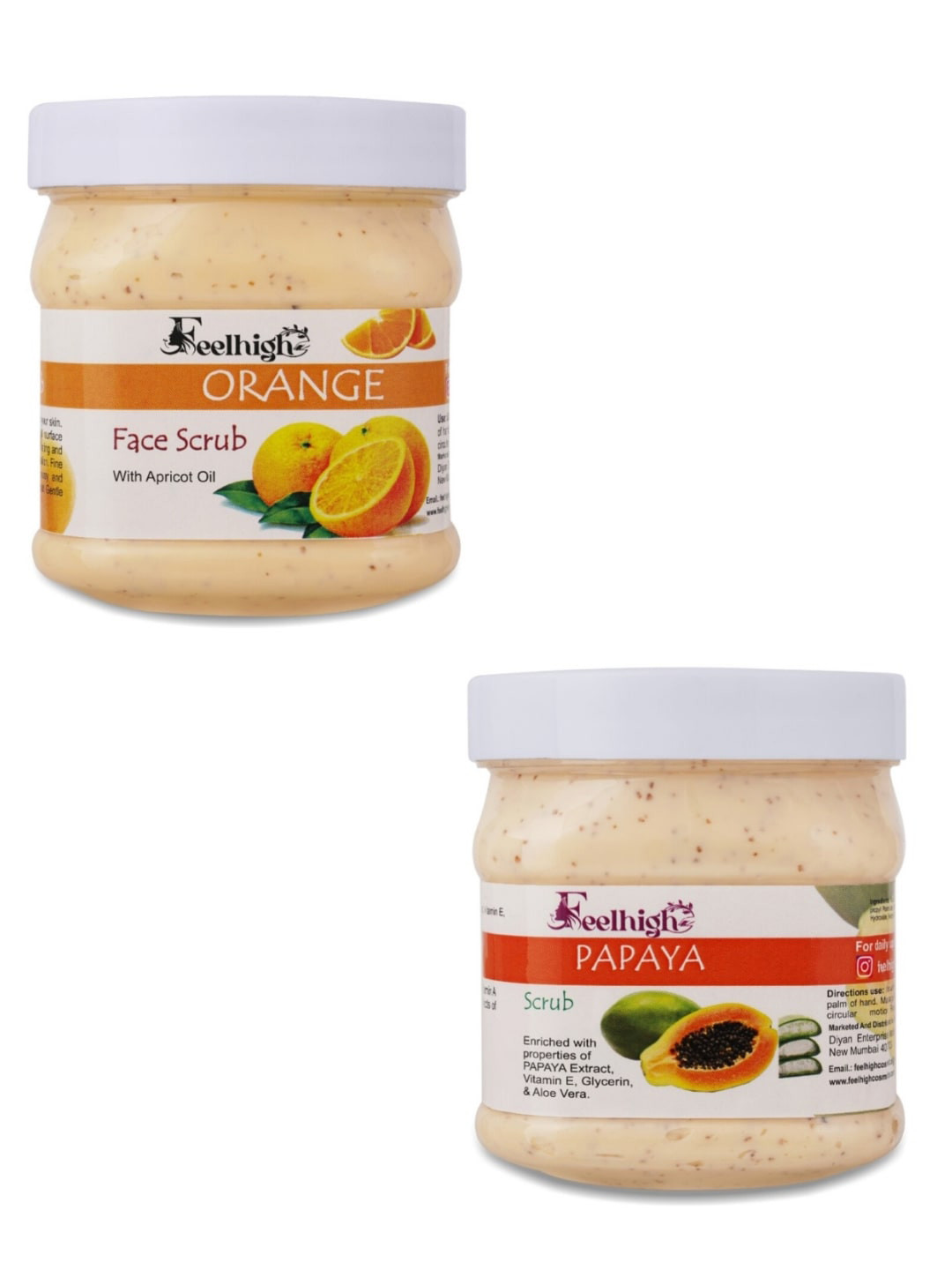 FEELHIGH Set of Orange & Papaya Organic Face & Body Scrub - 500 ml each
