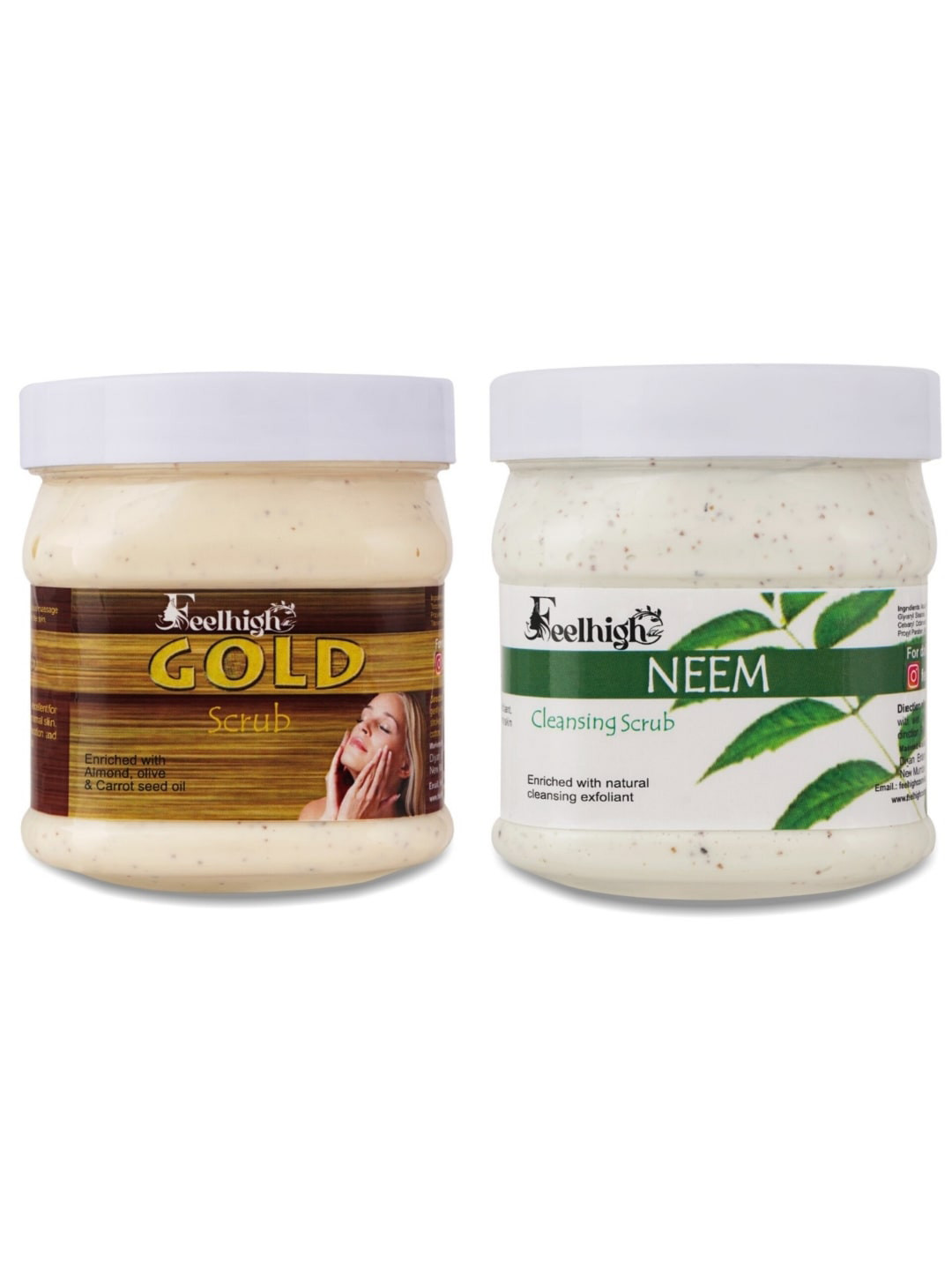FEELHIGH Set of Gold & Neem Organic Face & Body Scrub - 500 ml each