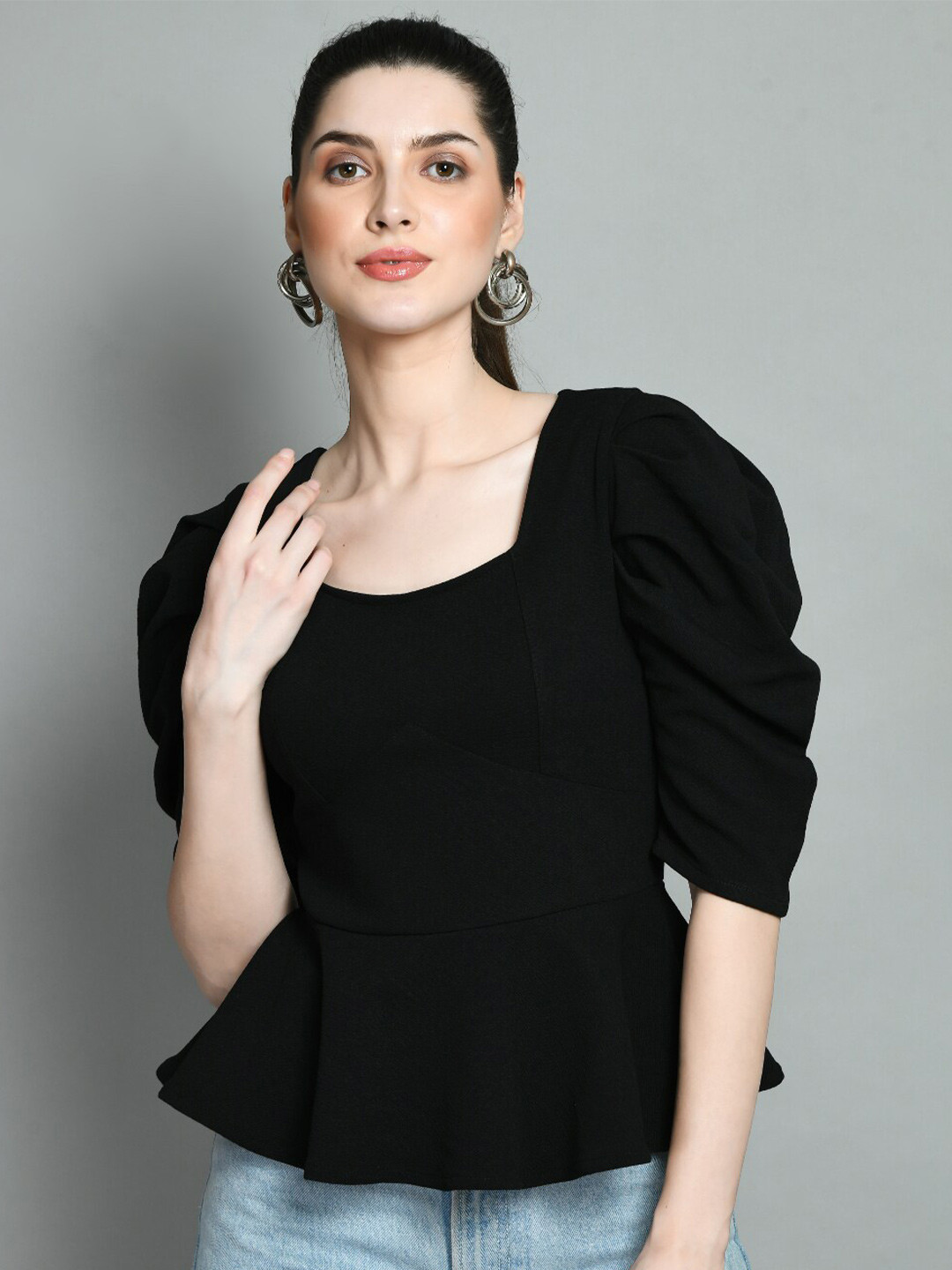 IUGA Puff Sleeves Peplum Top