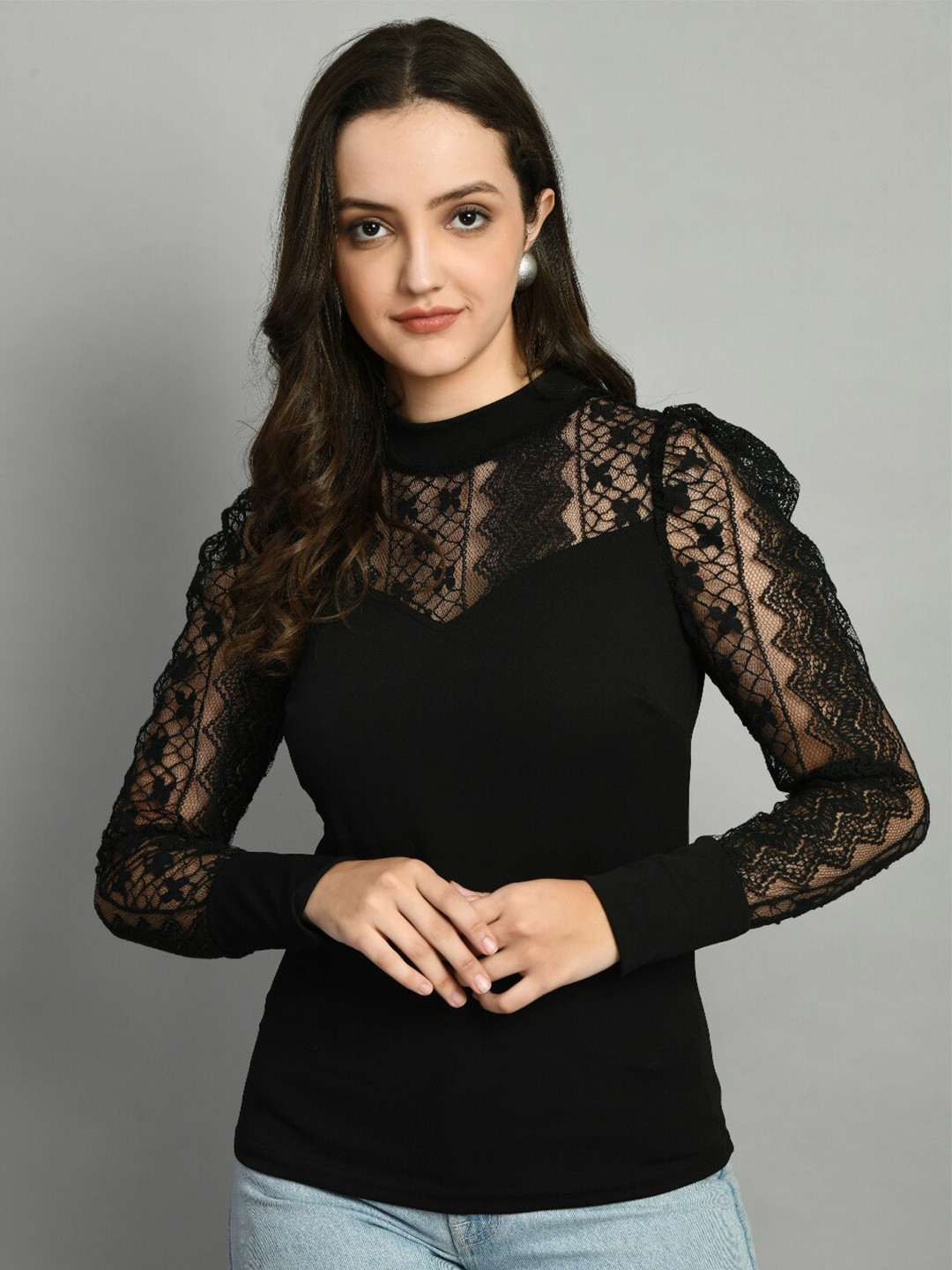IUGA High Neck Net Sleeves Top
