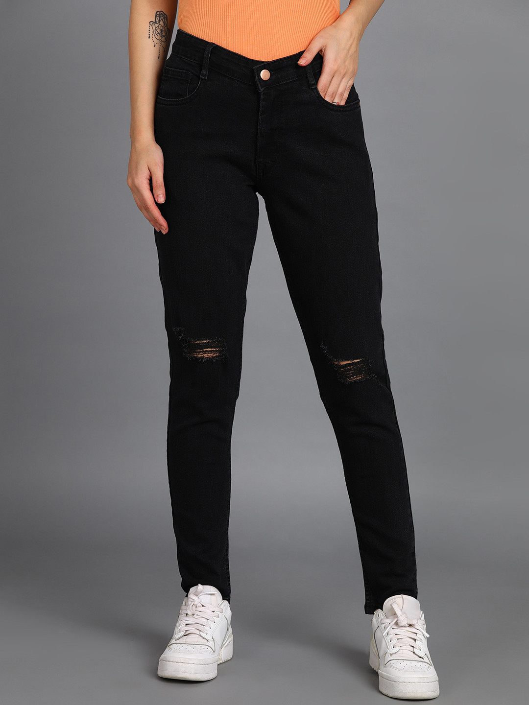 Urbano Fashion Women Skinny Fit Mildly Distressed Ripped Stretchable Jeans