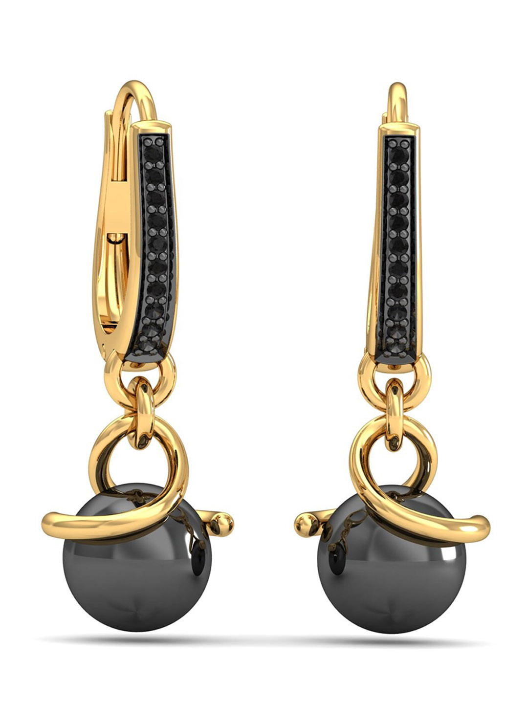 KUBERBOX 18KT Gold Kim Onyx Hoop Earrings 1.89 gm