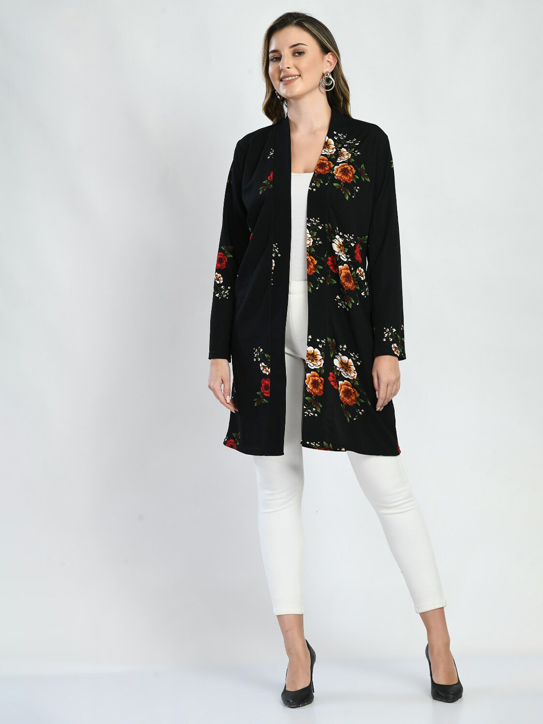 IUGA Women Floral Printed Longline Open Front Shrug