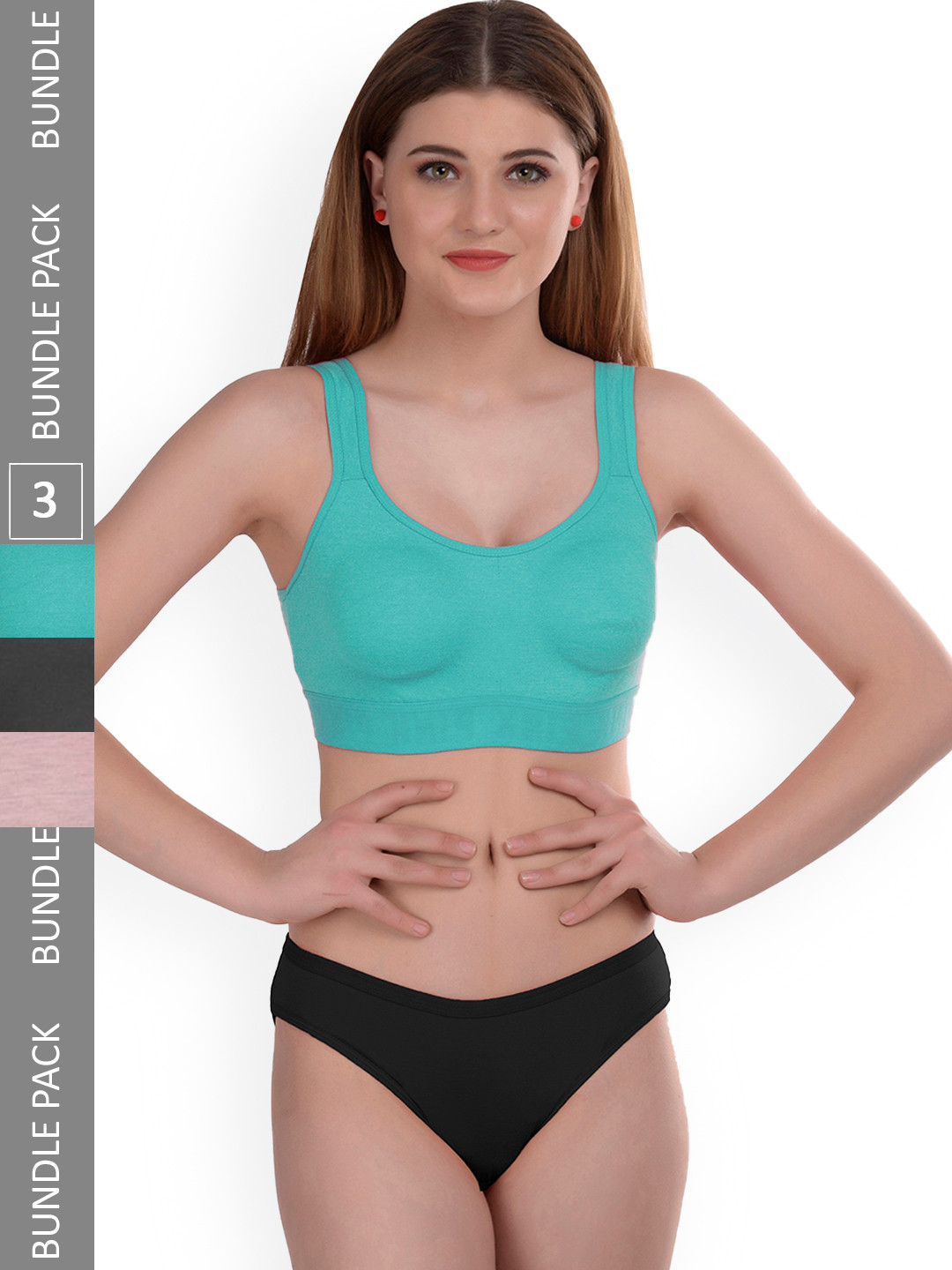 AROUSY Pack Of 3 Cotton Lingerie Set Gayla Set_Grey,Blue,Brown_32