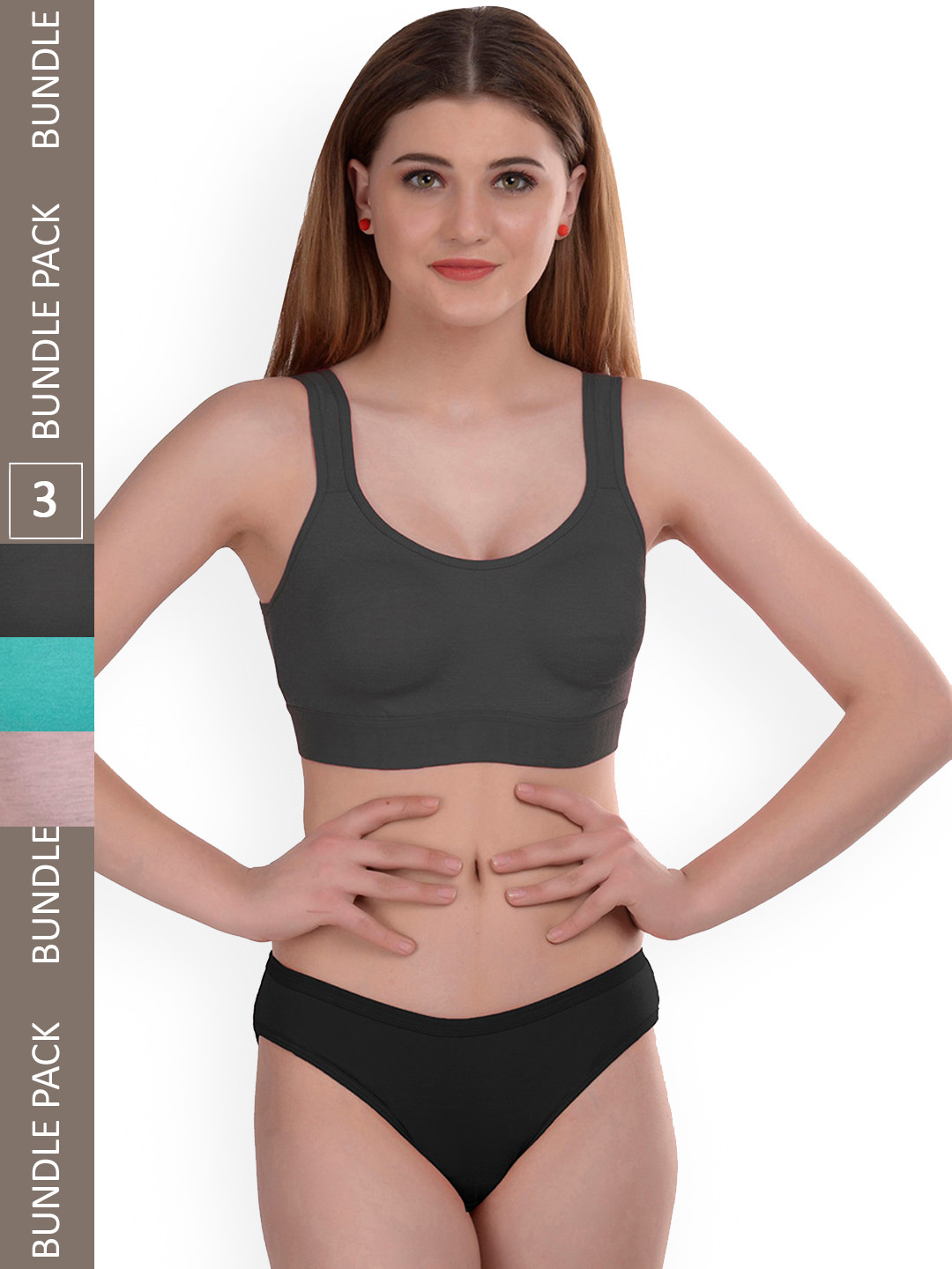 AROUSY Pack Of 3 Cotton Lingerie Set Gayla Set_Grey,Blue,Brown_34