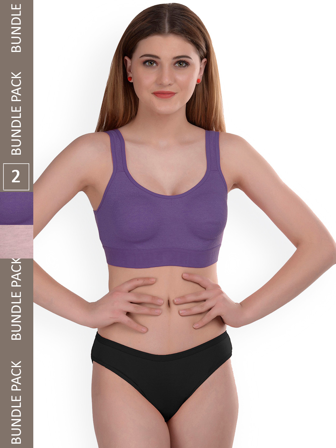 AROUSY Pack of 2 Non-Wired Cotton Lingerie Set Gayla Set_Purple,Brown_34