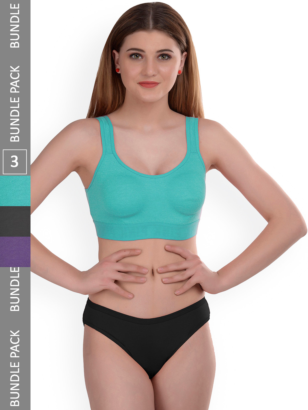 AROUSY Pack Of 3 Cotton Lingerie Set Gayla Set_Purple,Blue,Grey_30