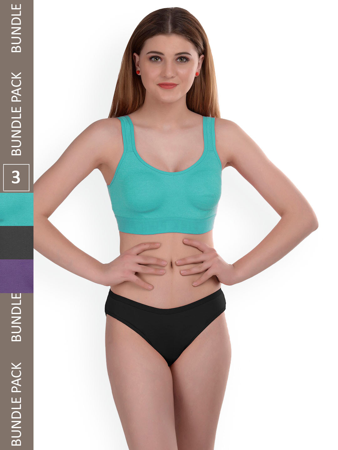 AROUSY Pack of 3 Cotton Lingerie Set Gayla Set_Purple,Blue,Black_32