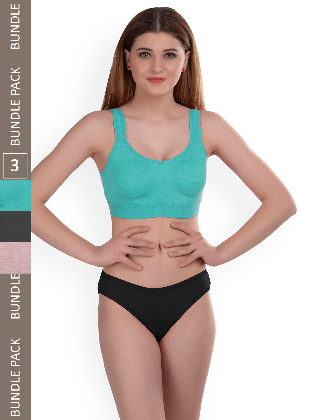 AROUSY Pack of 3 Non Padded Cotton Lingerie Gayla Set_Grey,Blue,Brown_36